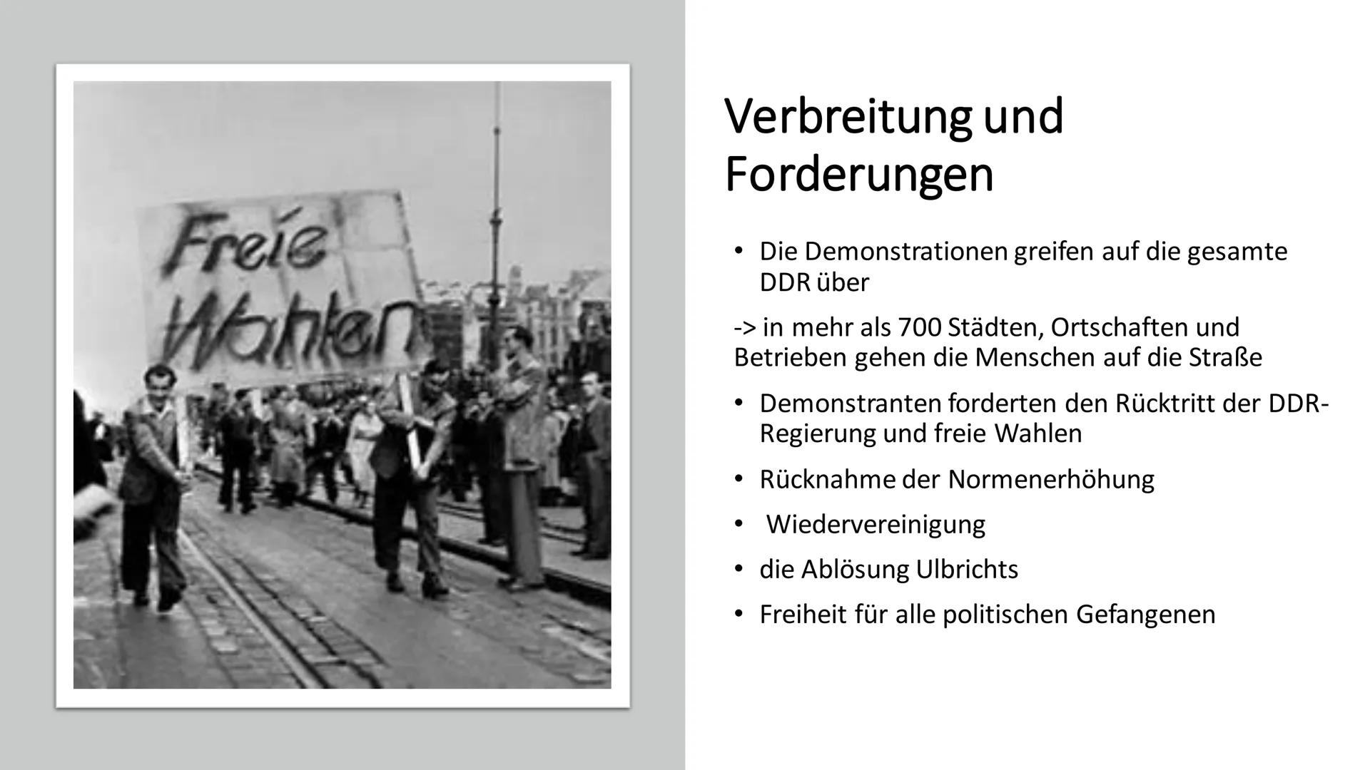 Der Volksaufstand in der DDR 1953 Themen:
• Ursachen für den Volksaufstand
• Verlauf
Verbreitung und Forderungen
Folgen und Reaktionen
Niede