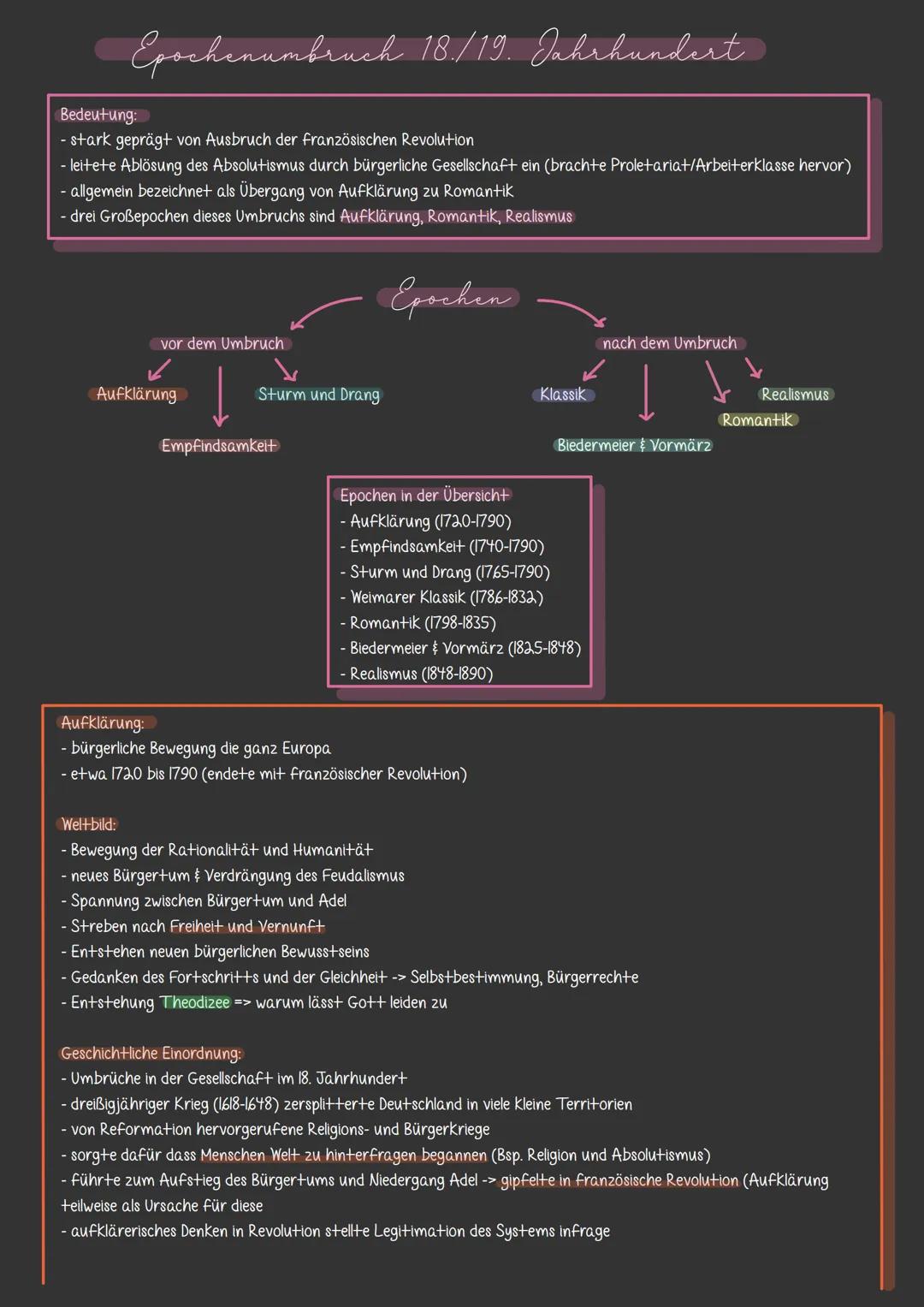 # Epochenumbruch 18./19. Jahrhundert

Bedeutung:
- stark geprägt von Ausbruch der französischen Revolution
- leitete Ablösung des Absolutism