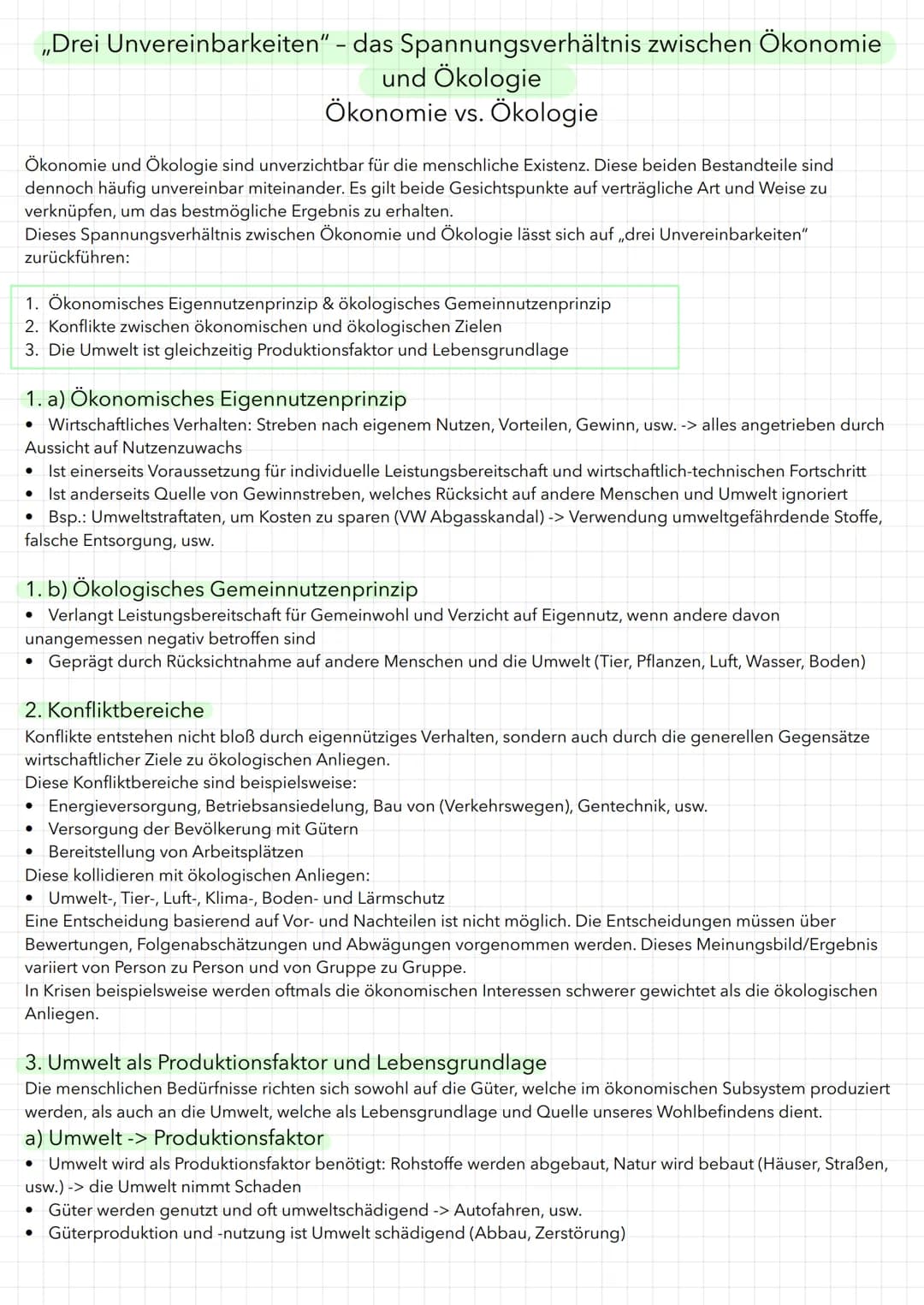 Unterschied zwischen Ökonomie und Ökologie - SoWi LK Zusammenfassung