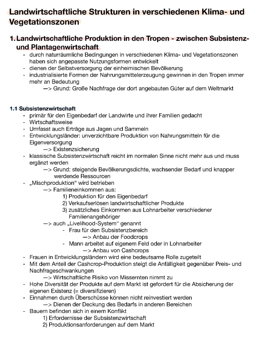 Landwirtschaft in verschiedenen Klimazonen