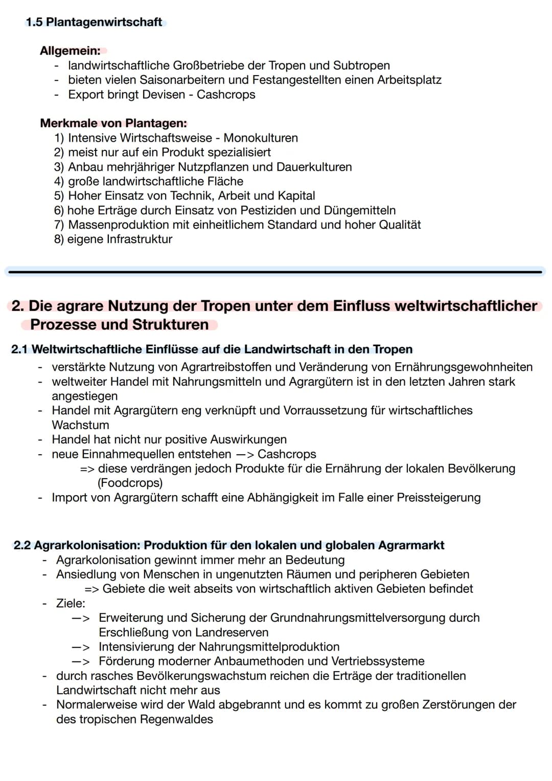 Landwirtschaftliche Strukturen in verschiedenen Klima- und
Vegetationszonen
1. Landwirtschaftliche Produktion in den Tropen - zwischen Subsi