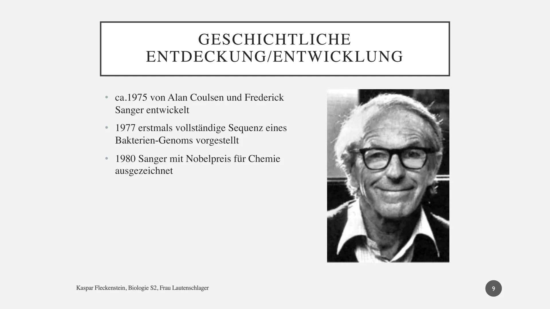 Biologie Präsentationsleistung: Dokumentation
SANGER-
SEQUENZIERUNG
Kaspar Fleckenstein
Gymnasium Blankenese, S2 DNA-SEQUENZIERUNG NACH SANG