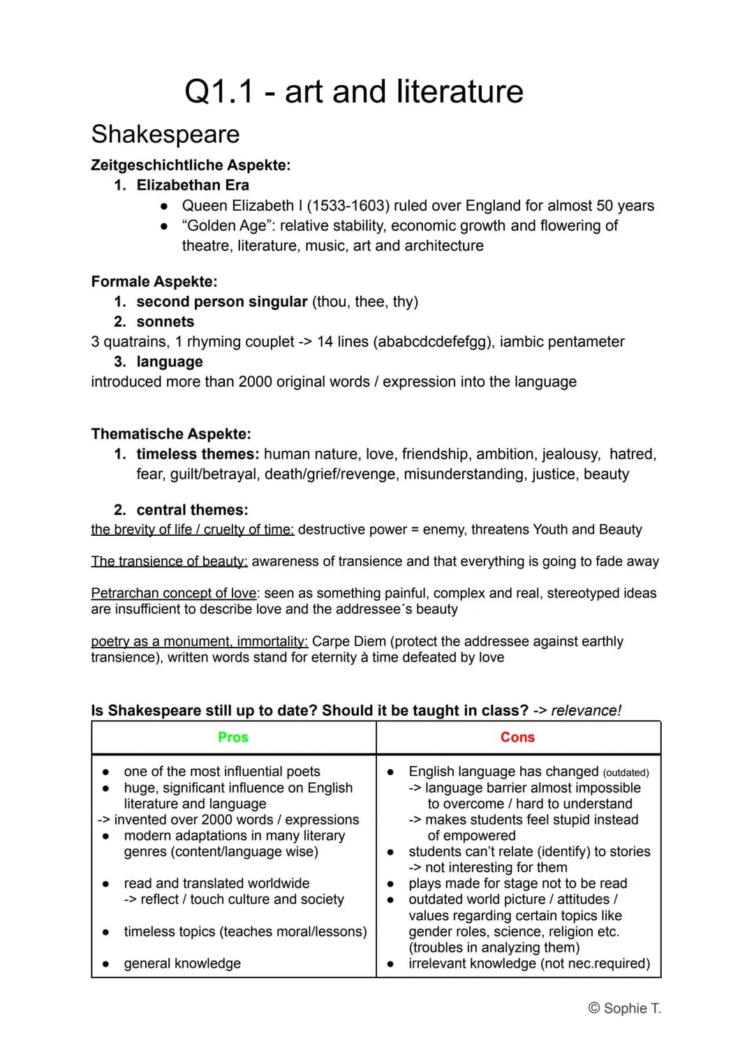 Englisch Abi SH 2021 - Lernzettel
Q1.1 - art and literature:
● Shakespeare (Zeitalter, Motive etc. + A Midsummer Night's Dream (comedy))
● I