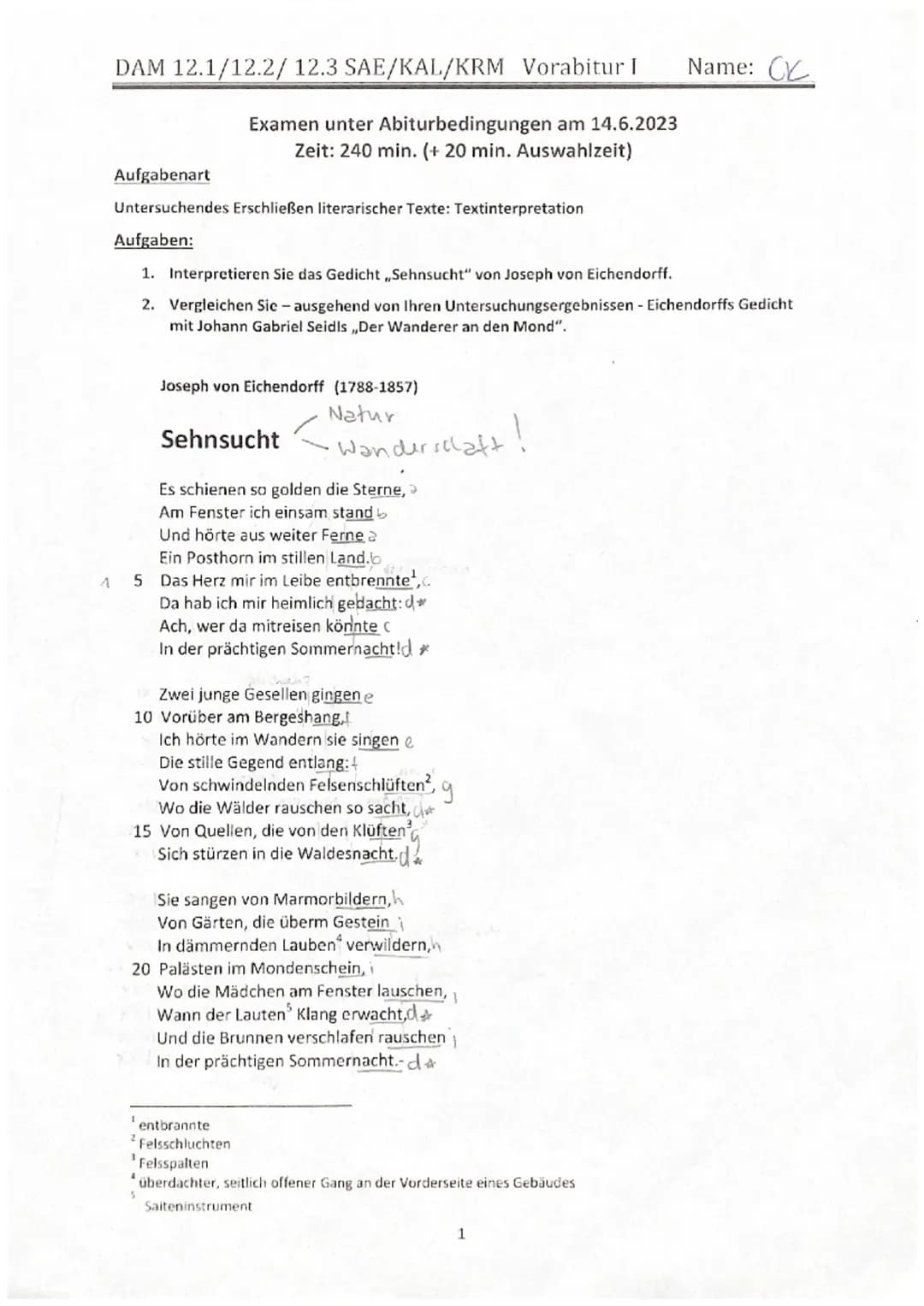 Vorabiklausur Gedichtvergleich, 14 Punkte