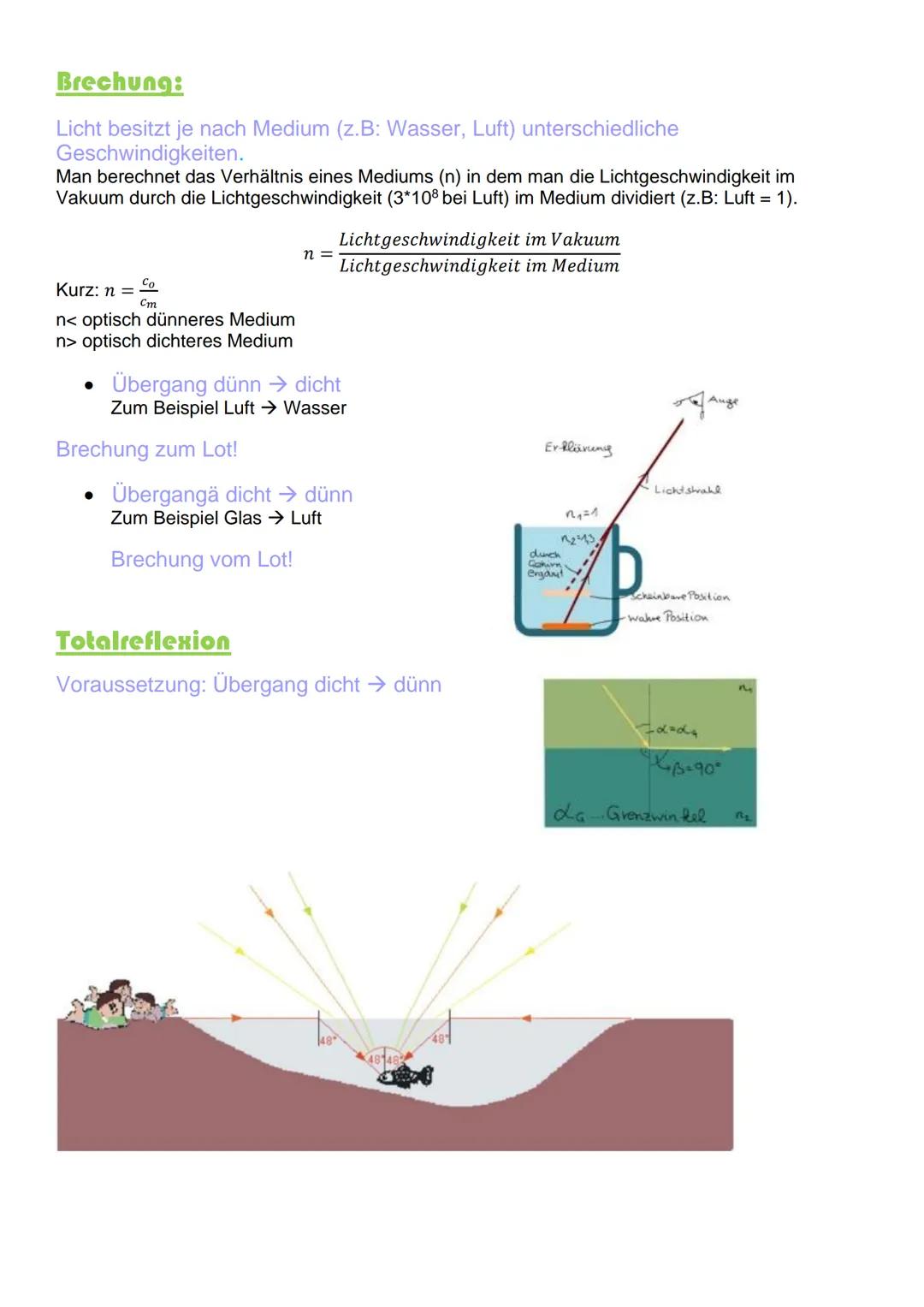 Satz von fermat:
Licht nimmt immer den schnellsten Weg, mit der wenigsten Energie.
Geometrische Optik
Licht wird als gerader Strahl ausgeleg