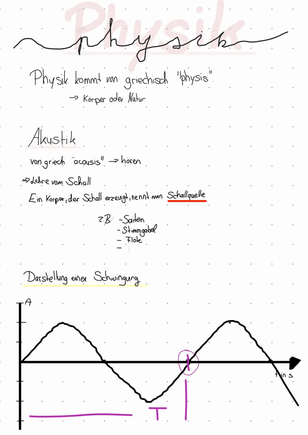 hysik
Physik kommt van griechisch "physis"
→ Körper oder Natur
Akustik
von griech. "acousis" → hören
⇒ Lehre
vom Schall
Ein Körper, der Scha