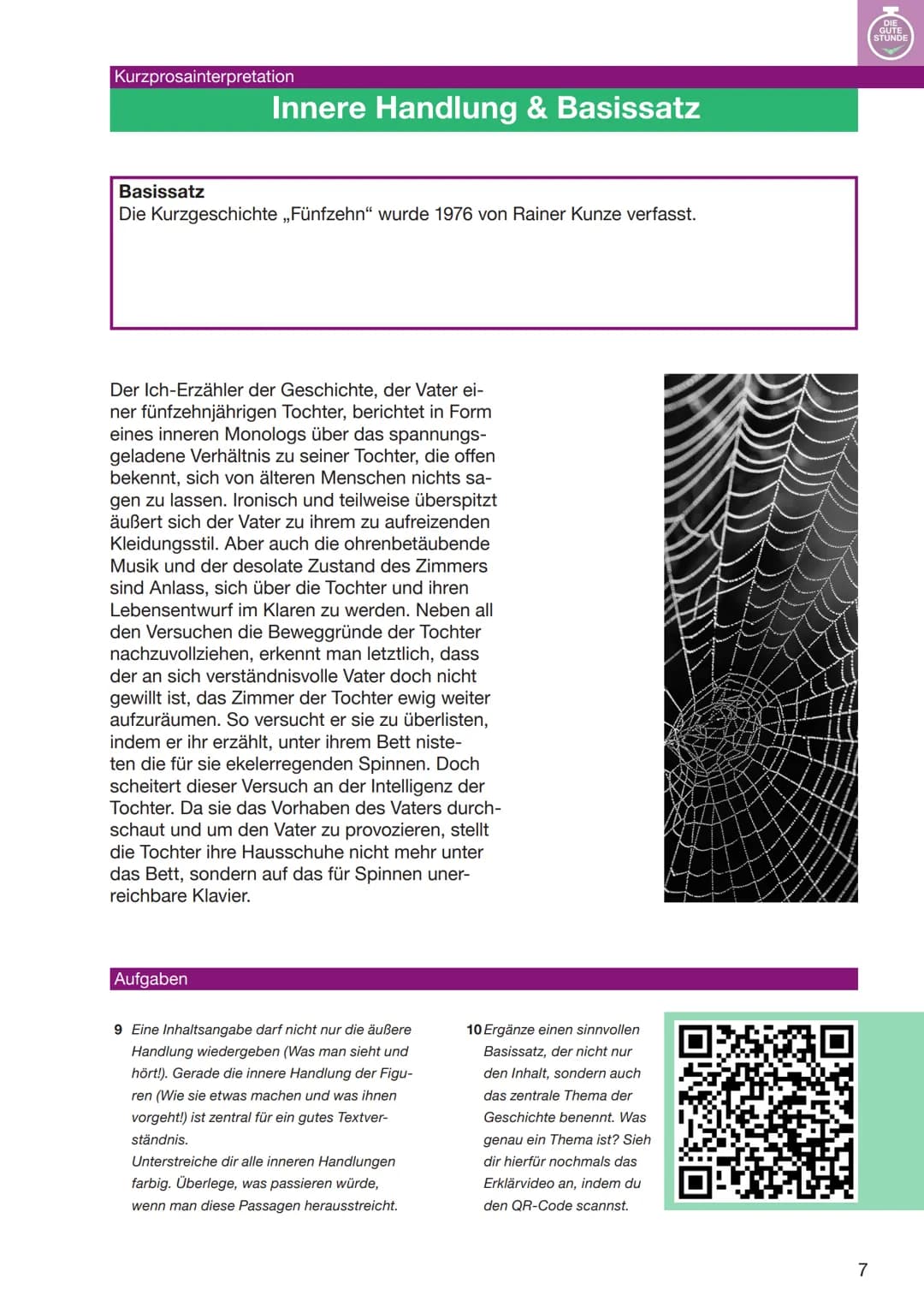 KURZPROSAINTERPRETATION
AM BEISPIEL VON KUNZES „FÜNFZEHN"
DIE
GUTE
STUNDE Kurzprosainterpretation
Erster Textzugang
Aufgaben
Ich bin über
dr