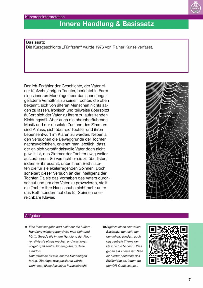 KURZPROSAINTERPRETATION
AM BEISPIEL VON KUNZES „FÜNFZEHN"
DIE
GUTE
STUNDE Kurzprosainterpretation
Erster Textzugang
Aufgaben
Ich bin über
dr