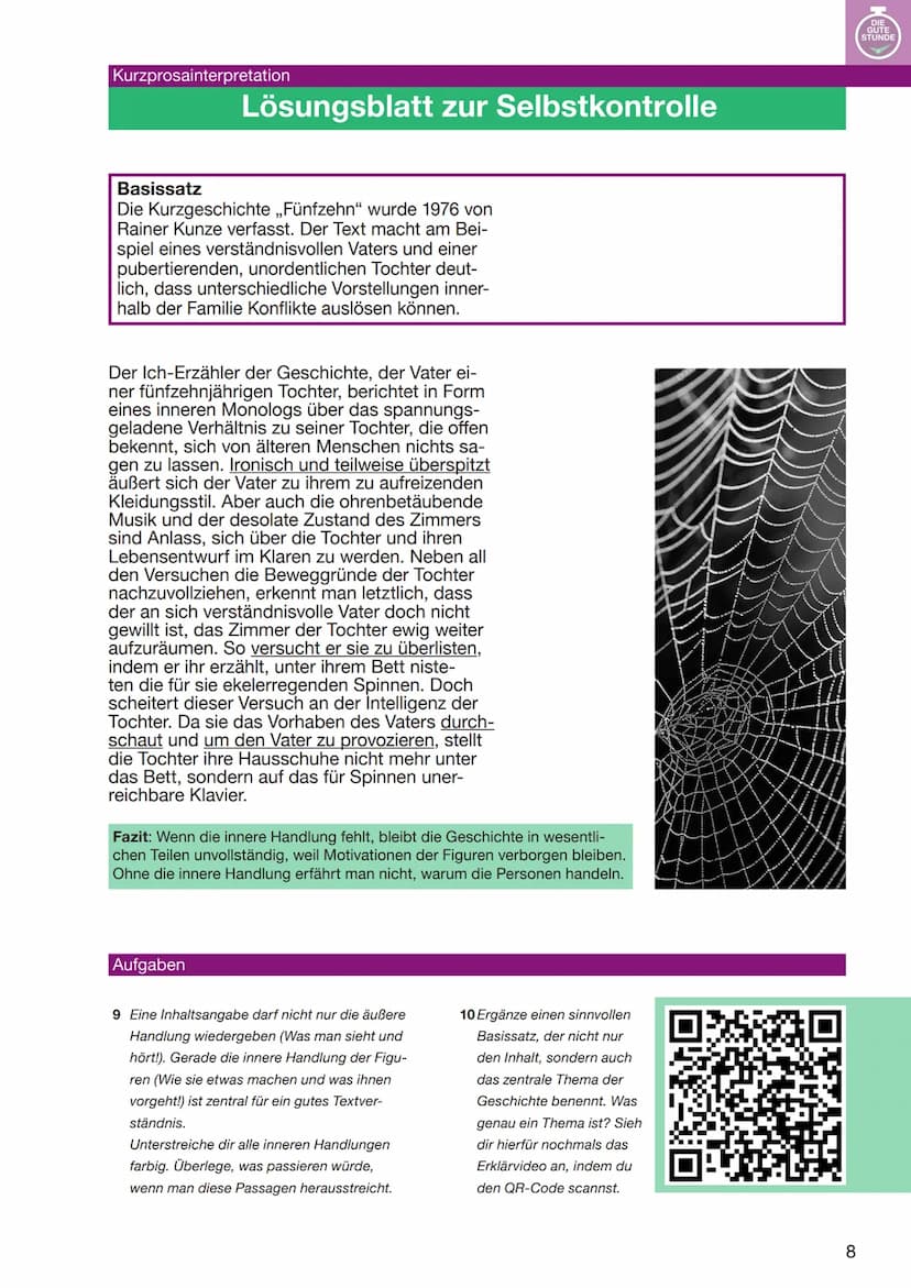 KURZPROSAINTERPRETATION
AM BEISPIEL VON KUNZES „FÜNFZEHN"
DIE
GUTE
STUNDE Kurzprosainterpretation
Erster Textzugang
Aufgaben
Ich bin über
dr
