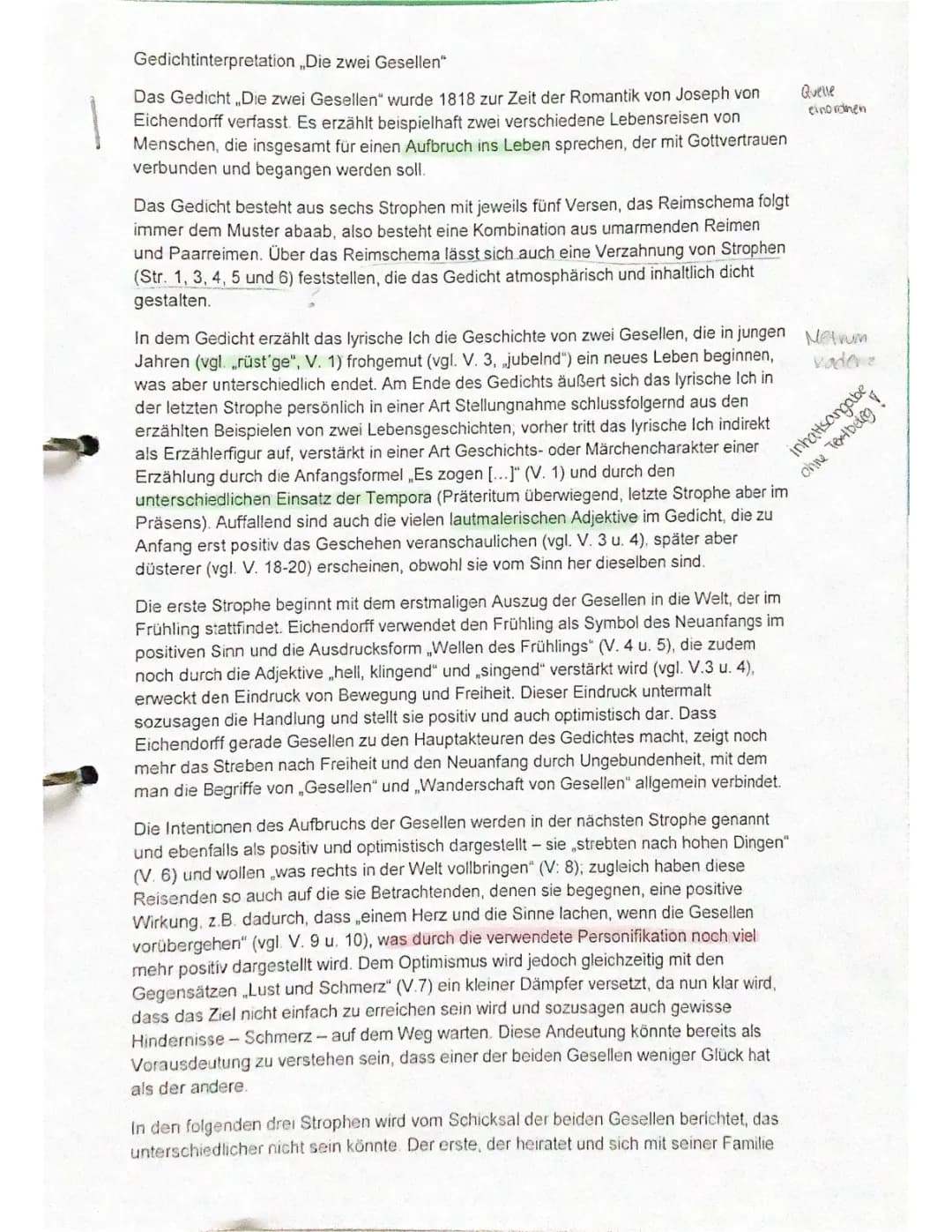 Gedichtinterpretation „Die zwei Gesellen“ 