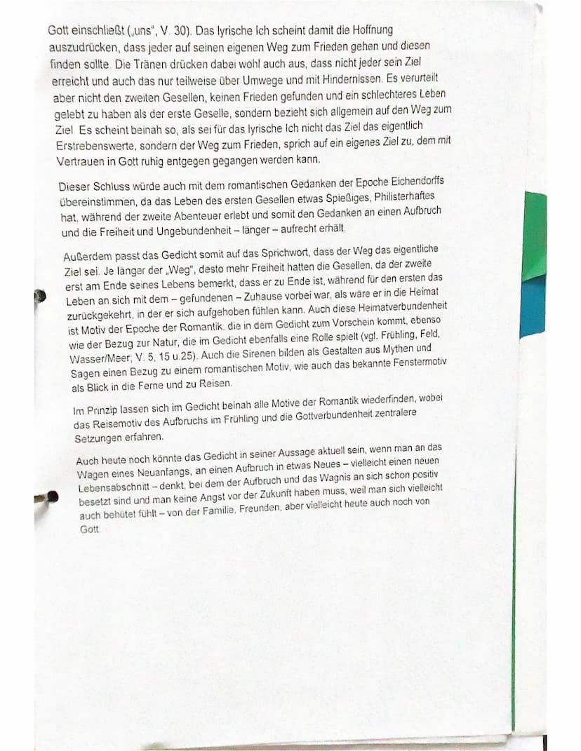 Gedichtinterpretation ,,Die zwei Gesellen"
Das Gedicht ,,Die zwei Gesellen" wurde 1818 zur Zeit der Romantik von Joseph von
Eichendorff verf