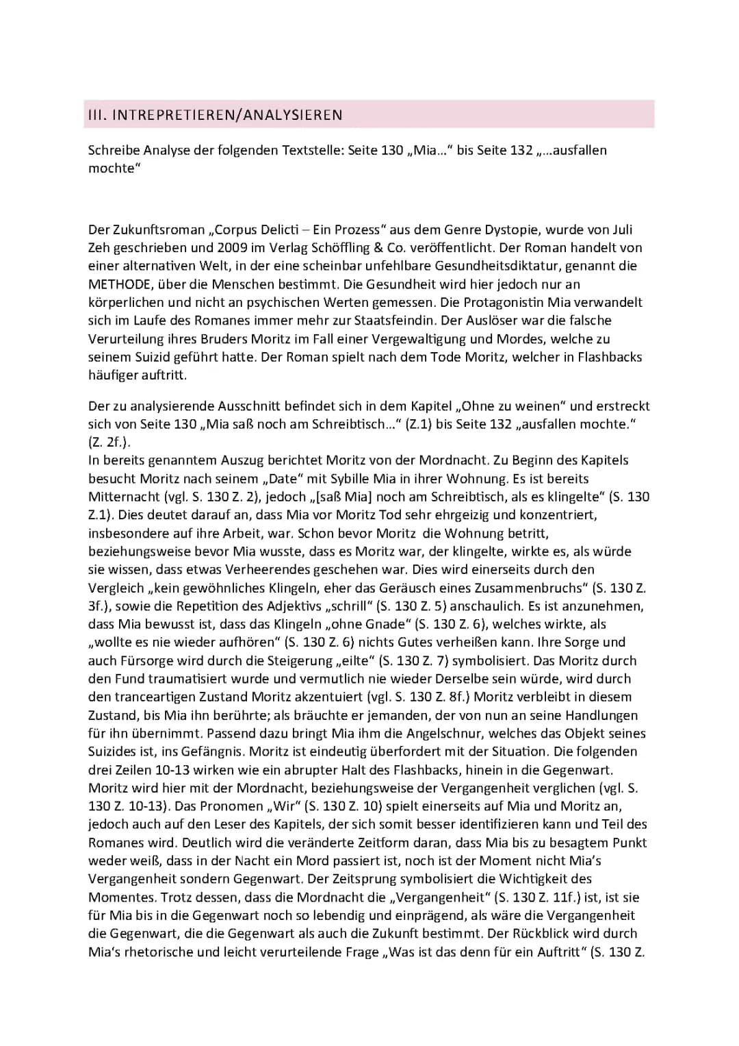 Corpus Delicti: Zusammenfassung, wichtige Textstellen & Mia Holl Charakterisierung