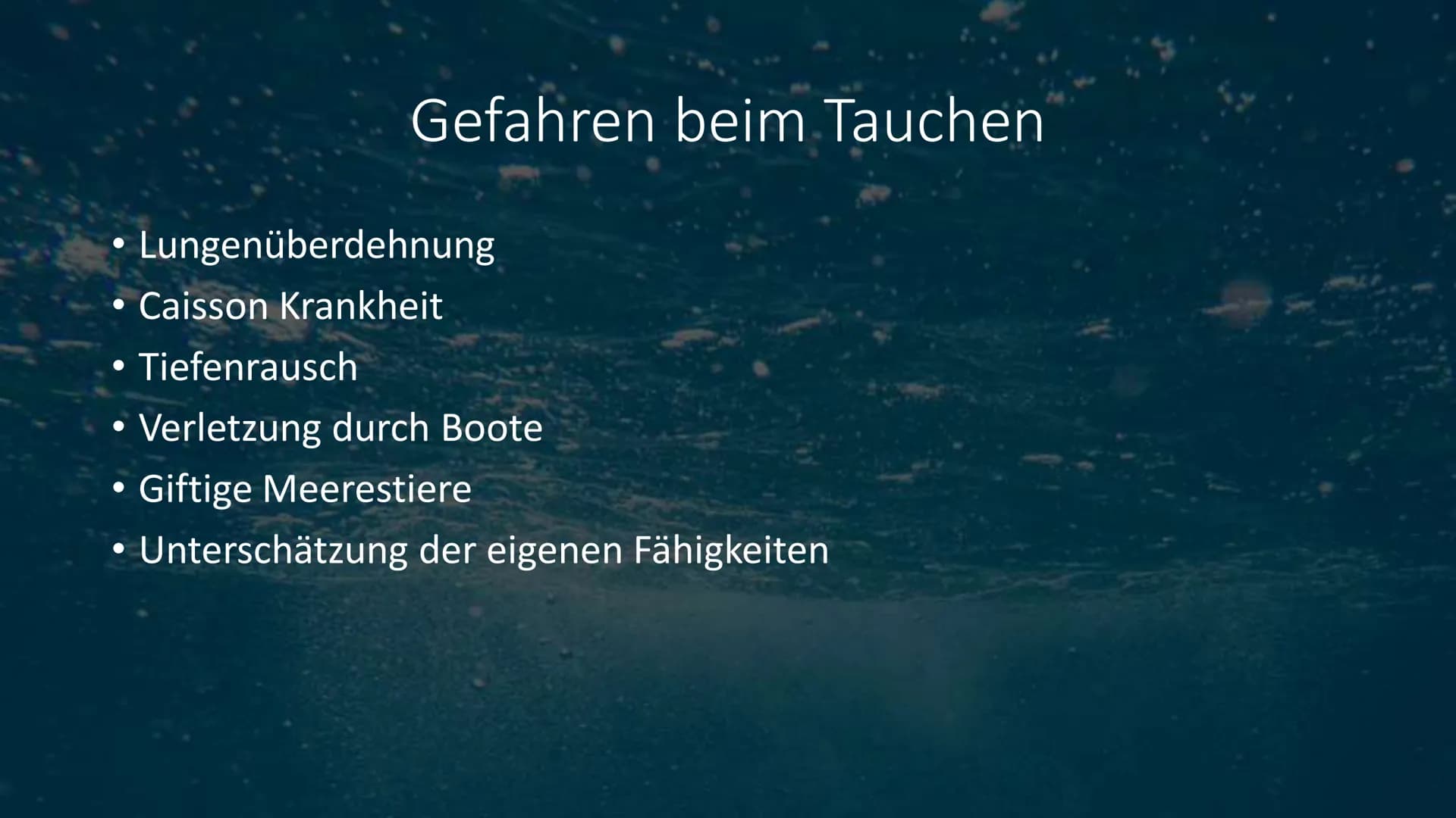 Tauchen • Geschichte des Tauchens
Verschiedene Arten des Tauchens
Ausrüstung und Ausbildung
Ziele und Gründe des Tauchens
●
●
●
• Berufstauc