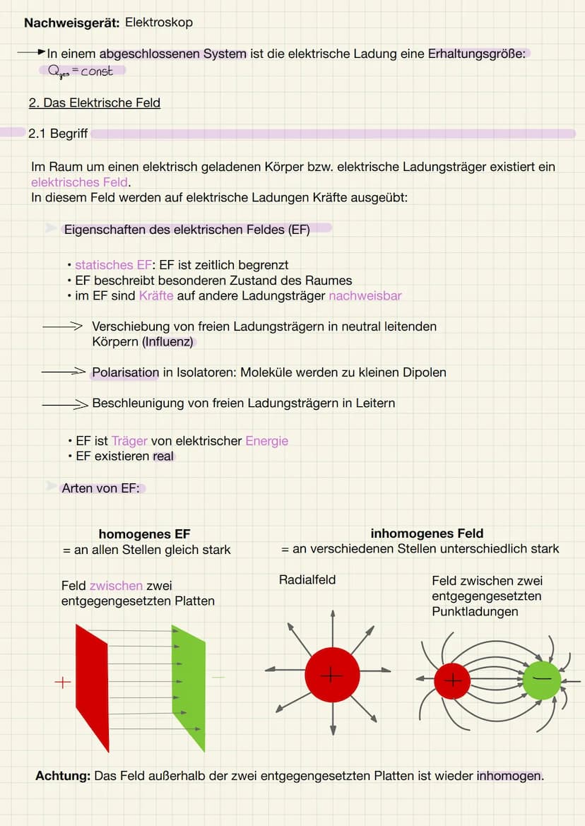 1. Die elektrische Ladung
1.1 Wiederholung - Ladungsarten und ihre Eigenschaften
Ladungsarten:
1) elektrische positive Ladungen: z.B. Proton