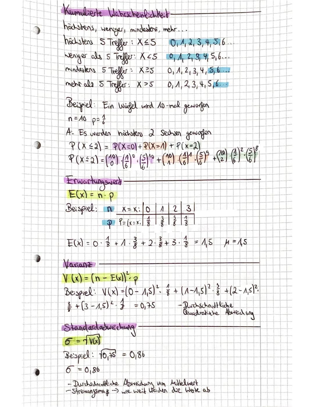 -
-
5. Mathematikklausur
Stochastik → Bernoulli, Binomialverte lung
→ Baumdiagramme, Zufallsgröße, Wahrscheinlich kedsvertelung,
Erwartungsw