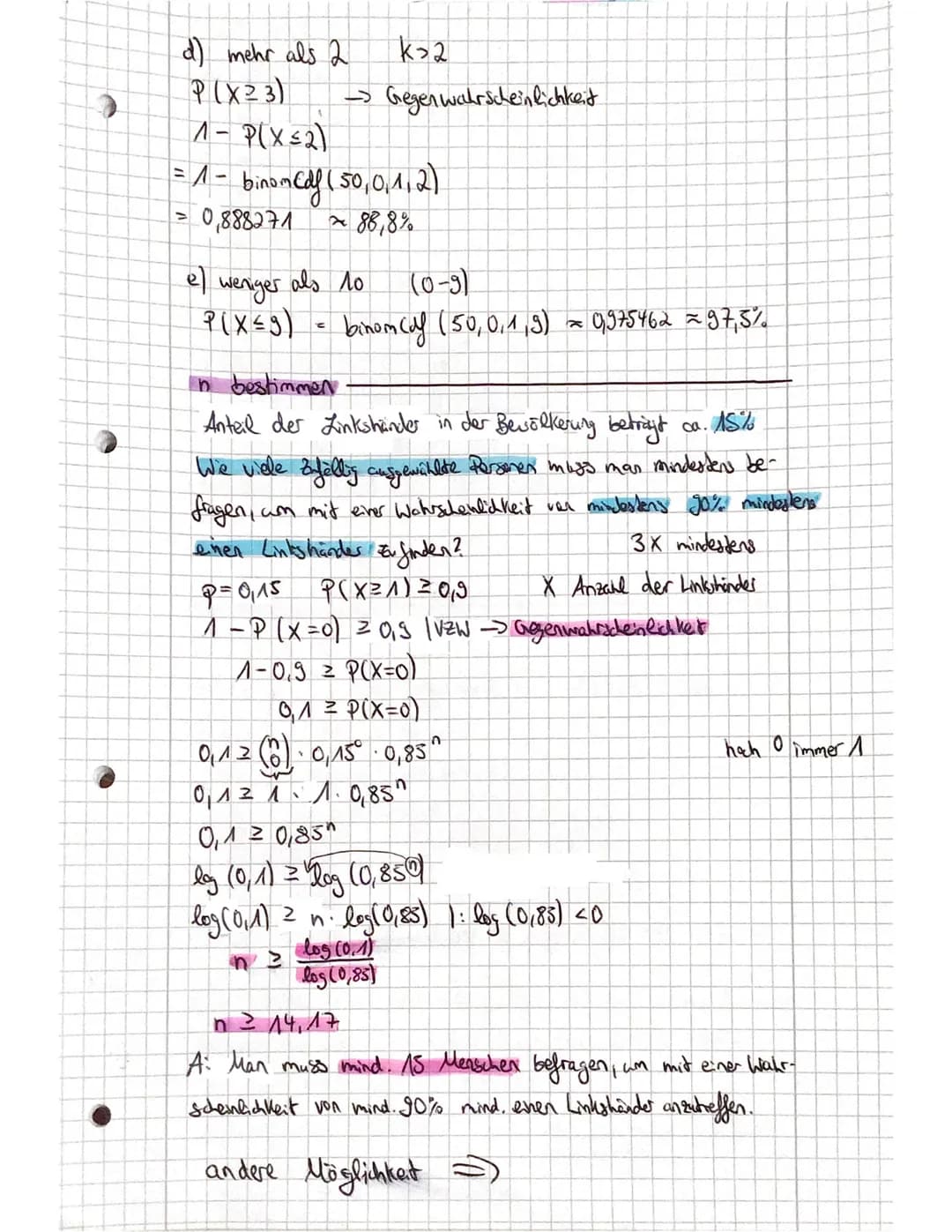 -
-
5. Mathematikklausur
Stochastik → Bernoulli, Binomialverte lung
→ Baumdiagramme, Zufallsgröße, Wahrscheinlich kedsvertelung,
Erwartungsw
