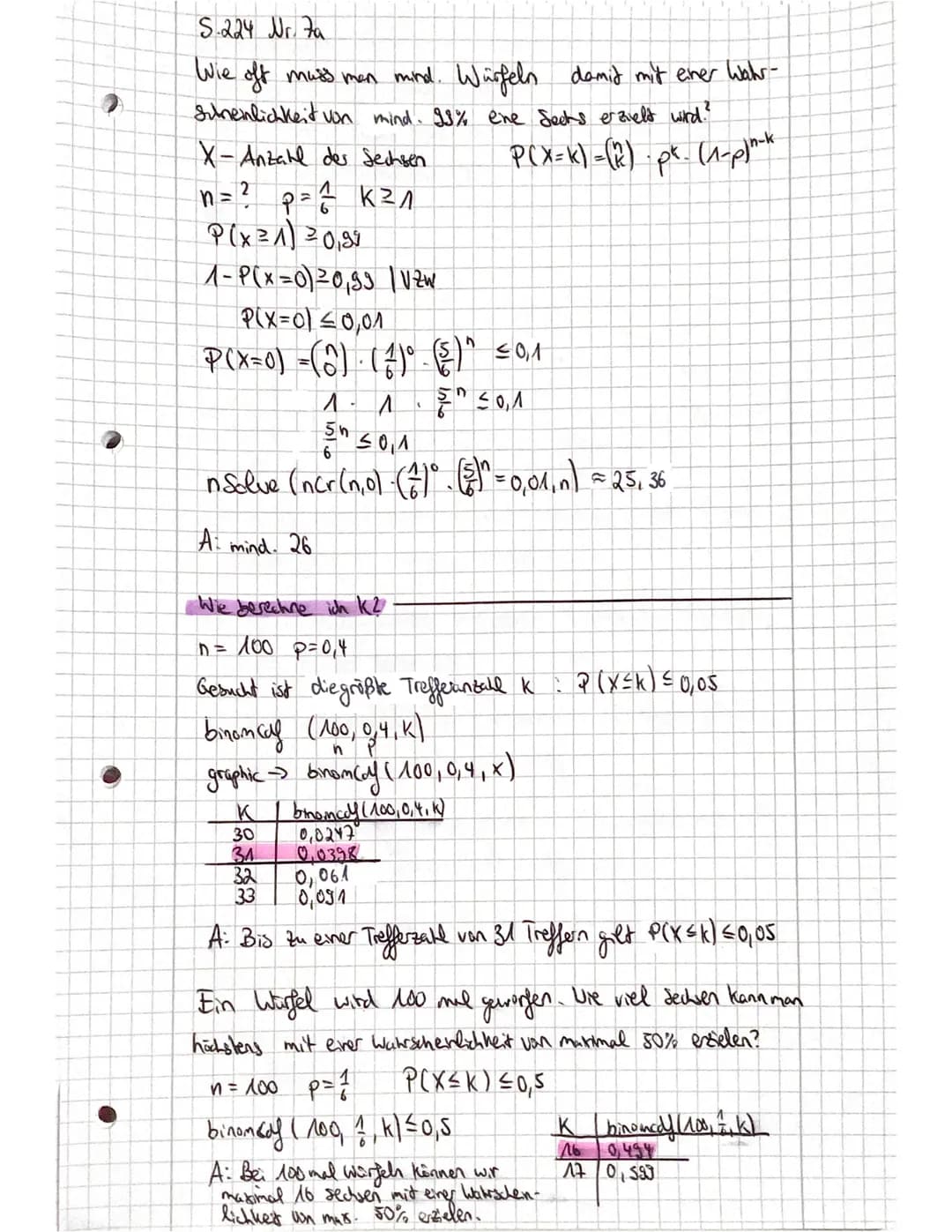 -
-
5. Mathematikklausur
Stochastik → Bernoulli, Binomialverte lung
→ Baumdiagramme, Zufallsgröße, Wahrscheinlich kedsvertelung,
Erwartungsw