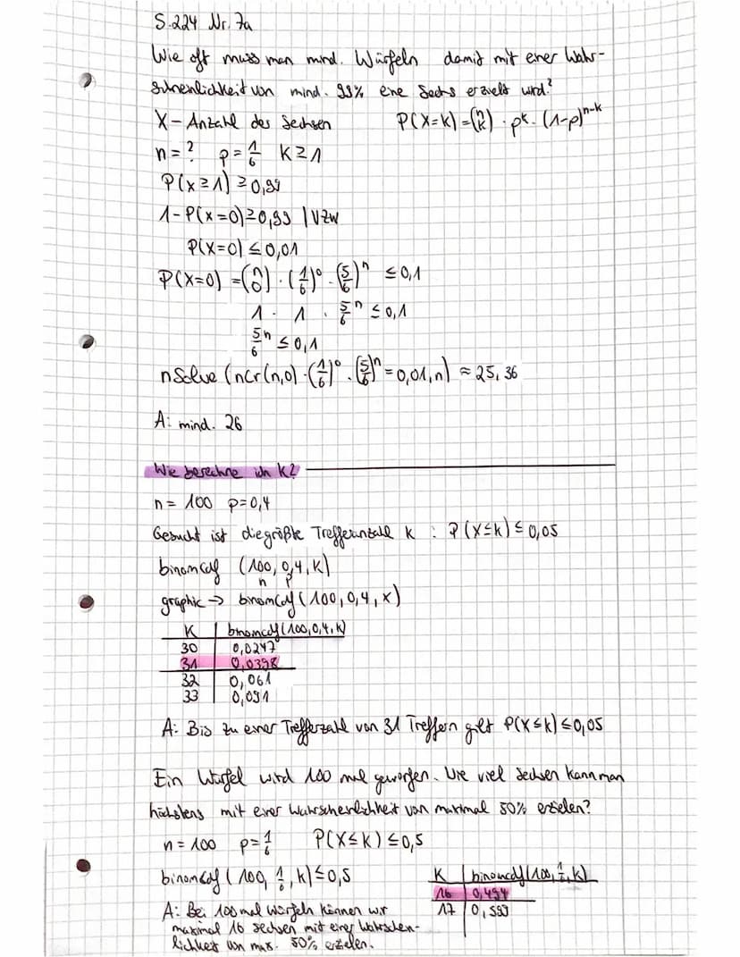 -
-
5. Mathematikklausur
Stochastik → Bernoulli, Binomialverte lung
→ Baumdiagramme, Zufallsgröße, Wahrscheinlich kedsvertelung,
Erwartungsw