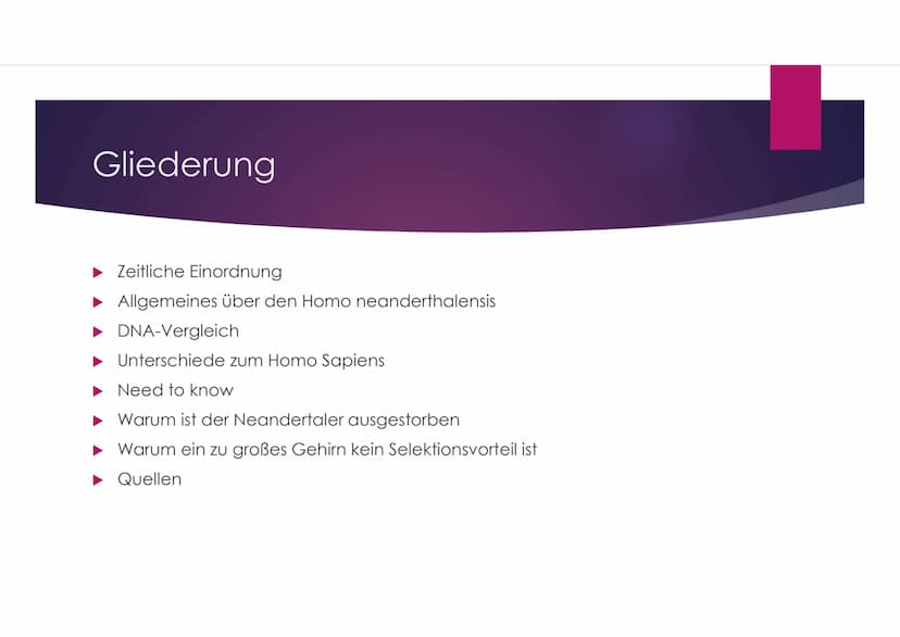 Der Neandertaler
EINE PRÄSENTATION VON VANESSA BEHRENS Gliederung
Zeitliche Einordnung
Allgemeines über den Homo neanderthalensis
DNA-Vergle
