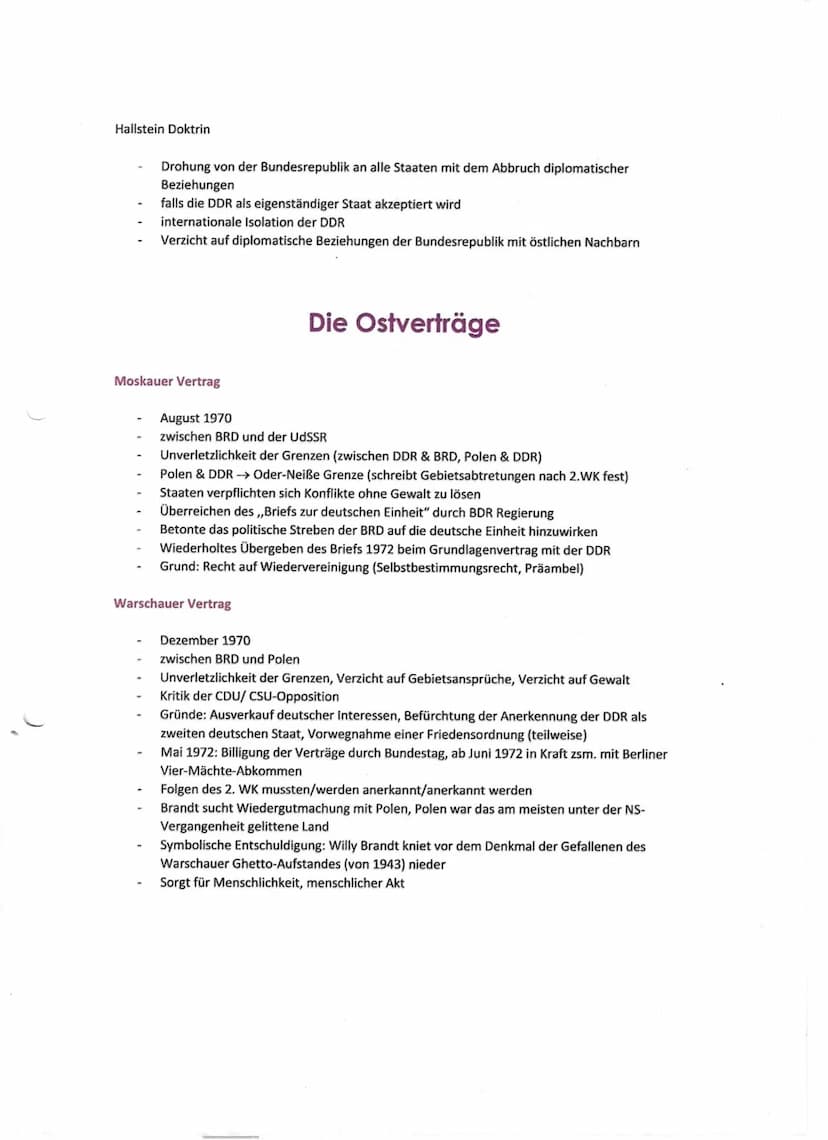 Hallstein Doktrin
Drohung von der Bundesrepublik an alle Staaten mit dem Abbruch diplomatischer
Beziehungen
falls die DDR als eigenständiger
