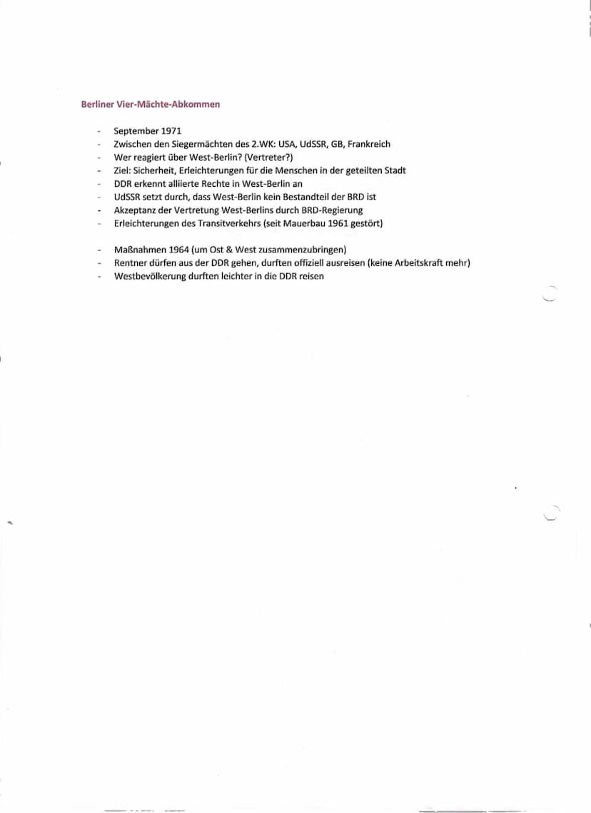 Hallstein Doktrin
Drohung von der Bundesrepublik an alle Staaten mit dem Abbruch diplomatischer
Beziehungen
falls die DDR als eigenständiger