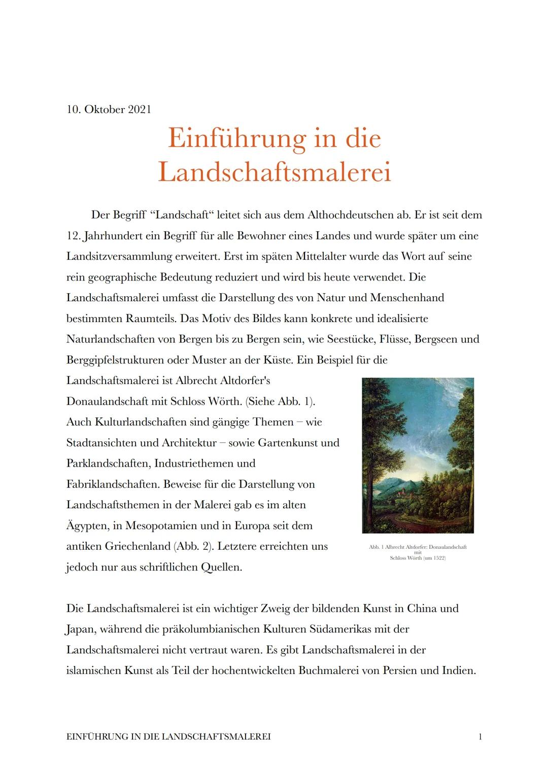 10. Oktober 2021
Einführung in die
Landschaftsmalerei
Der Begriff "Landschaft" leitet sich aus dem Althochdeutschen ab. Er ist seit dem
12. 