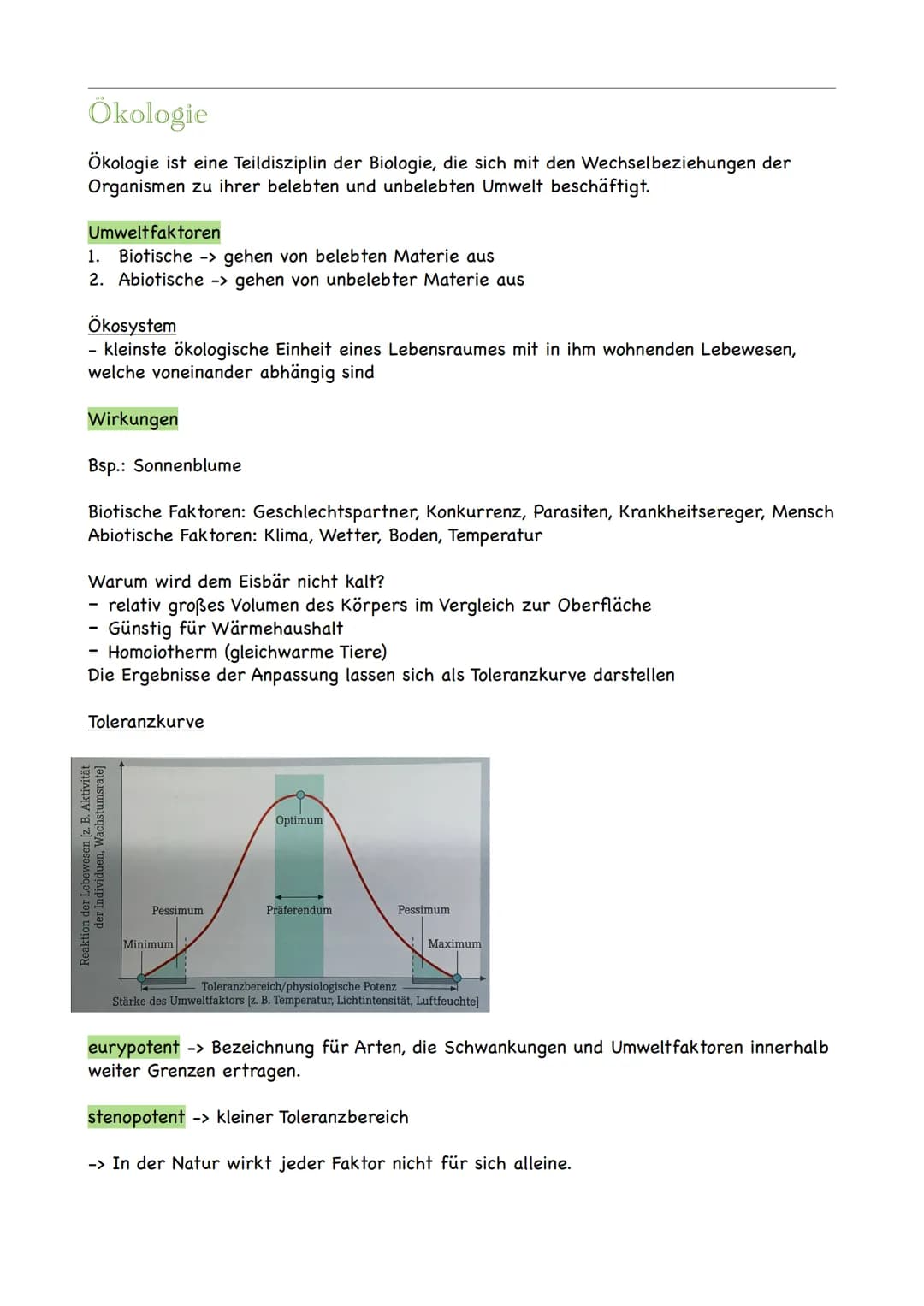 Ökologie
Ökologie ist eine Teildisziplin der Biologie, die sich mit den Wechselbeziehungen der
Organismen zu ihrer belebten und unbelebten U