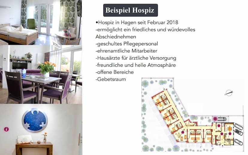 ne
Hospiz Inhalt
1.)Definition
2.)Die Geschichte des Hospiz
3.)Bedeutung für das Leben
4.)Aufnahmevoraussetzungen
5.)Finanzierung
6.)Beispie