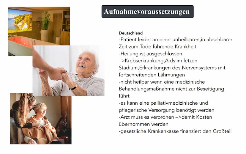 ne
Hospiz Inhalt
1.)Definition
2.)Die Geschichte des Hospiz
3.)Bedeutung für das Leben
4.)Aufnahmevoraussetzungen
5.)Finanzierung
6.)Beispie