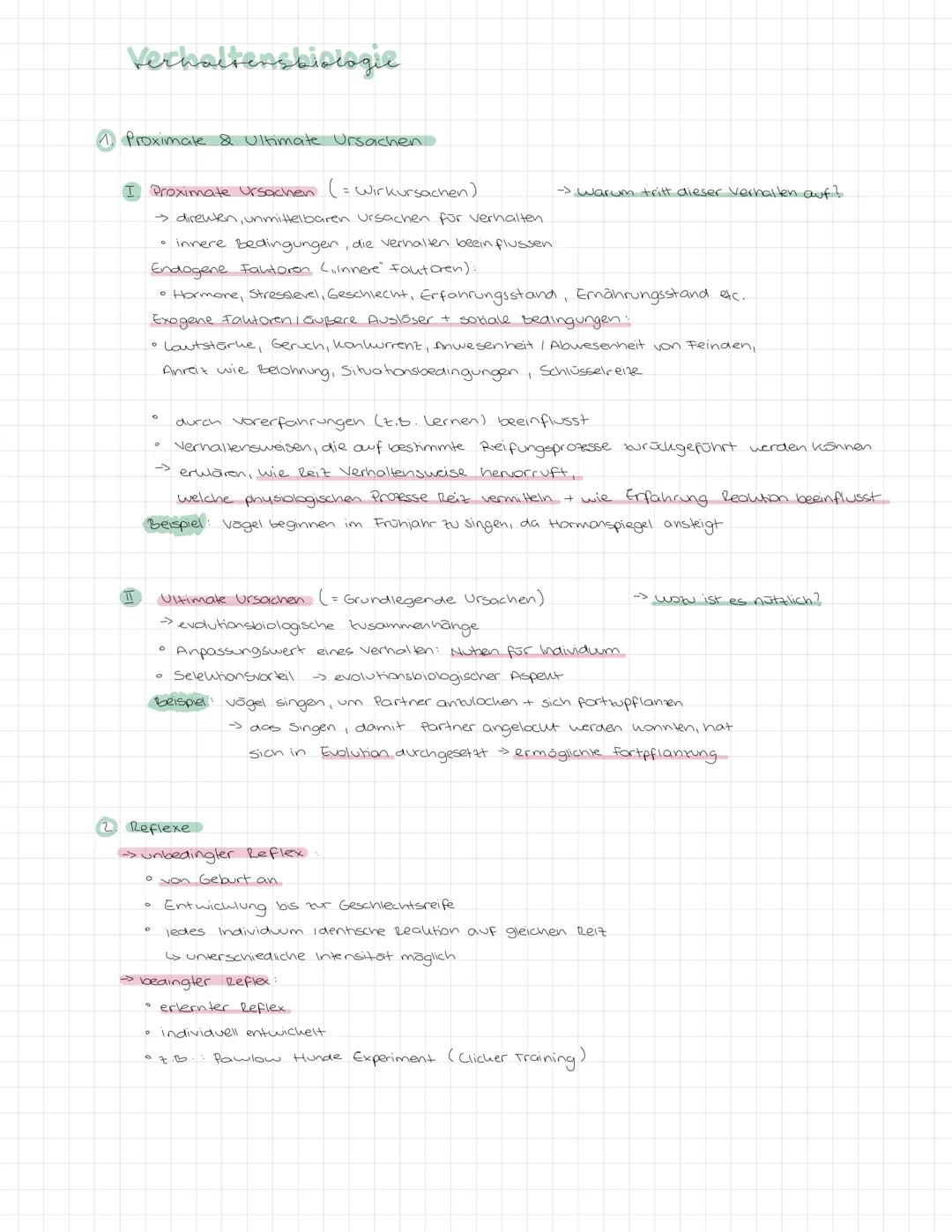 # Verhaltensbiologie

1. Proximate & Ultimate Ursachen

I Proximate ursachen (= Wirkursachen)

→ direnten, unmittelbaren Ursachen für verhal