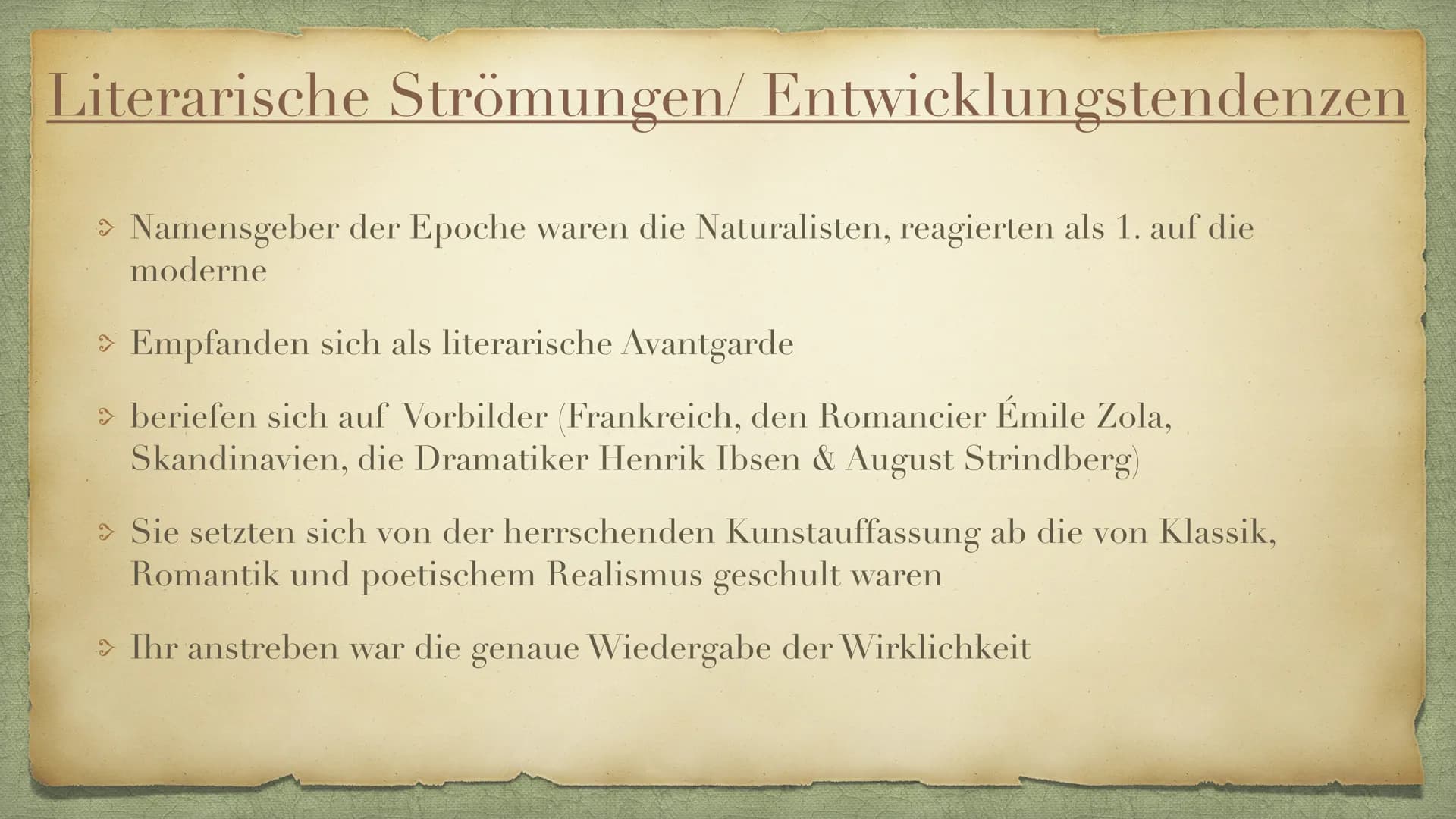 Naturalismus
aus dem lateinischen „Natura" Deustch: Natur
(ca. 1880- ca. 1900) Themenübersicht
> Allgemeingeschichtlicher Hintergrund
> Welt