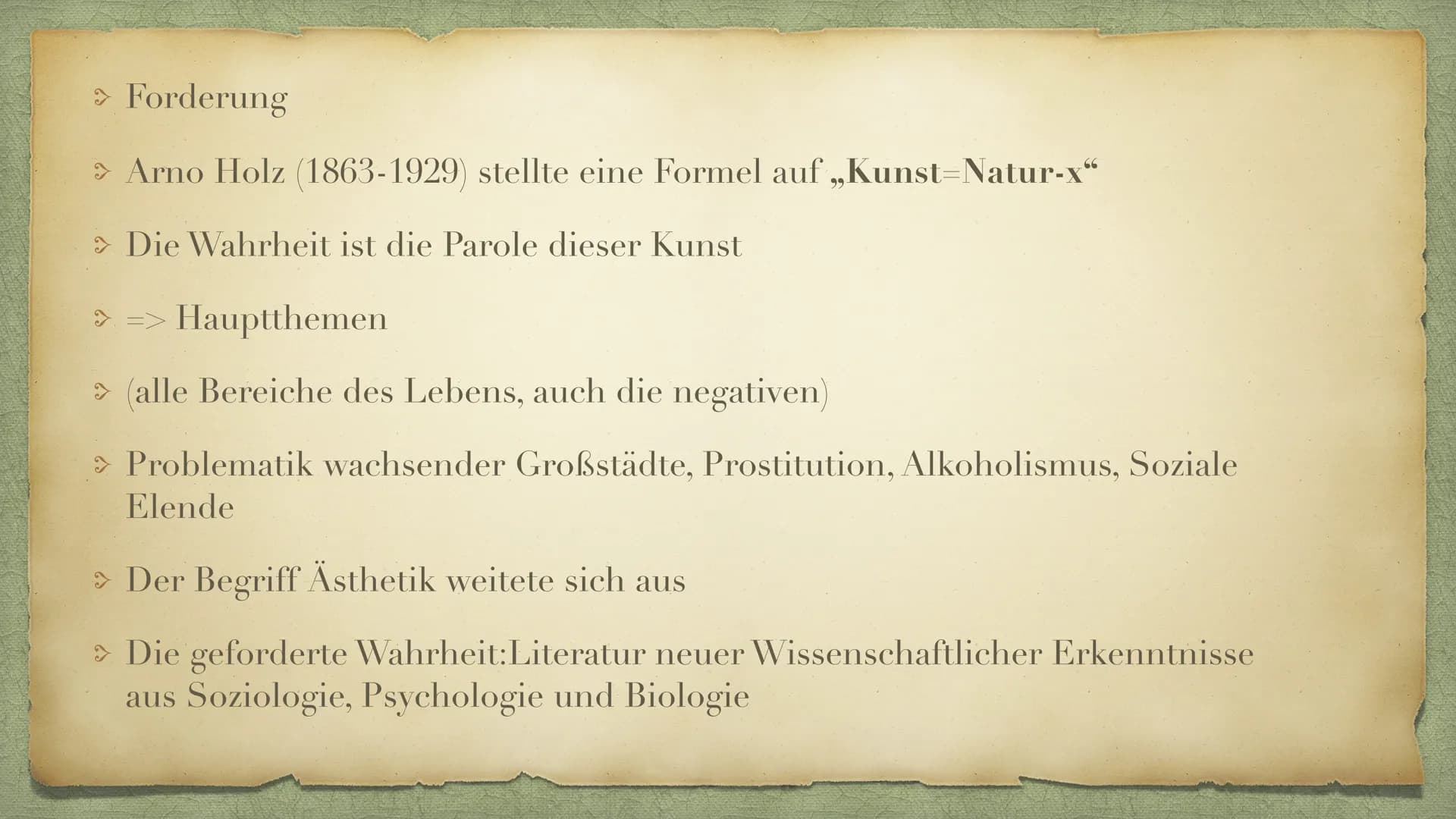 Naturalismus
aus dem lateinischen „Natura" Deustch: Natur
(ca. 1880- ca. 1900) Themenübersicht
> Allgemeingeschichtlicher Hintergrund
> Welt