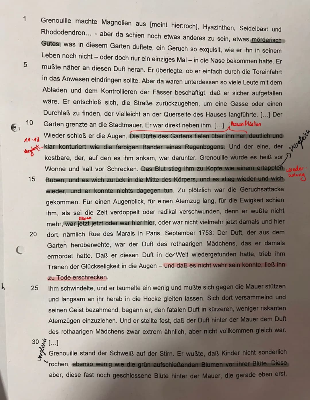 h
1
1
5
10
11-12
Vergleich
Wieder schloß er die Augen. Die Düfte des Gartens fielen über ihn her, deutlich und
- klar konturiert wie die far