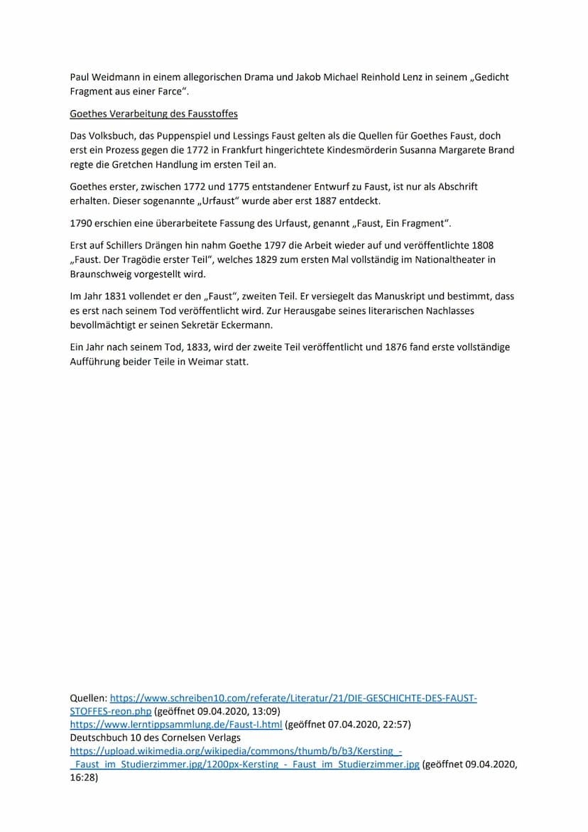 Fauststoff
Allgemeine Informationen
Der sogenannte Fauststoff ist die Geschichte des Doktor Johann Georg Faust
und seines Pakts mit Mephisto