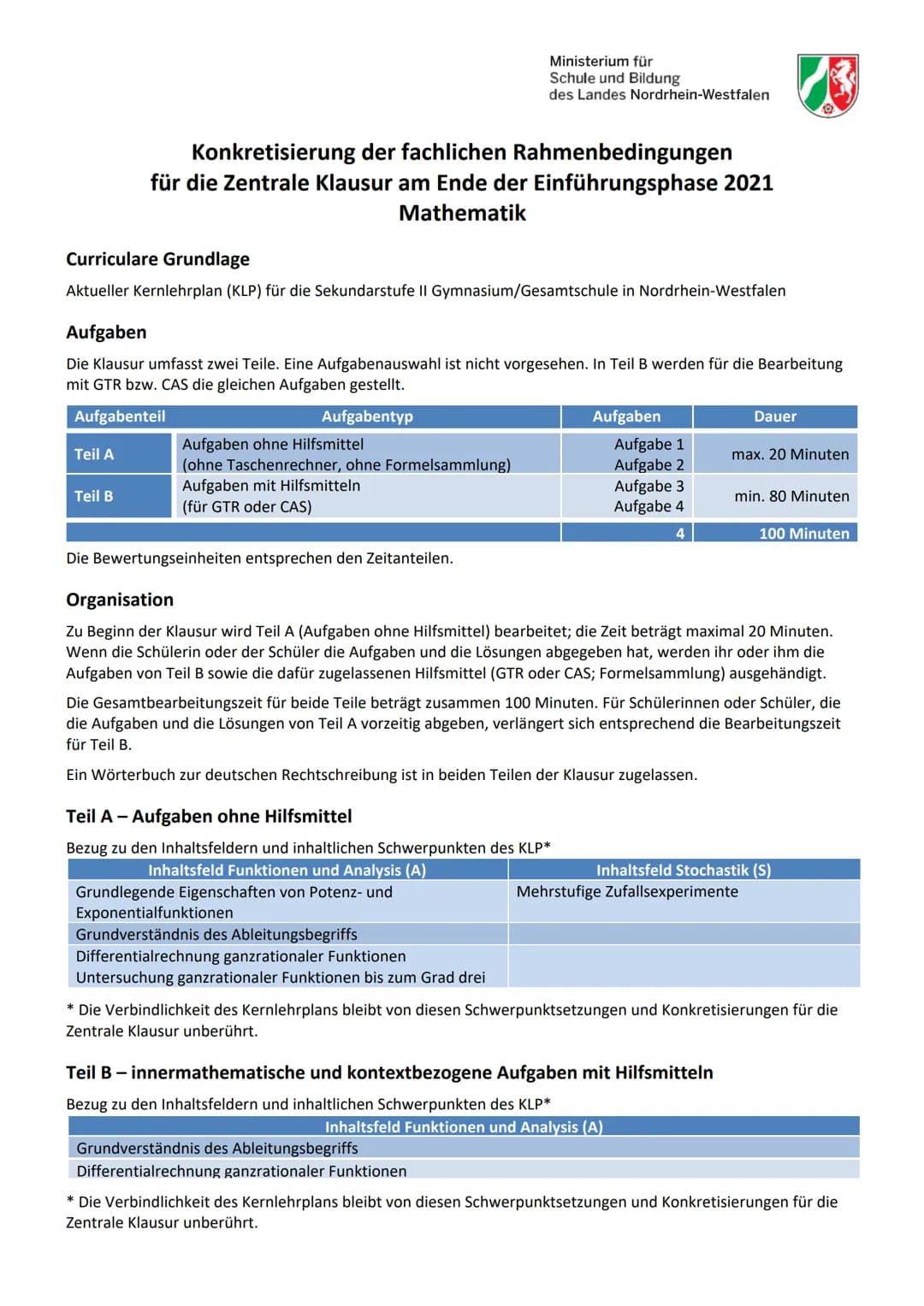 Curriculare Grundlage
Aktueller Kernlehrplan (KLP) für die Sekundarstufe II Gymnasium/Gesamtschule in Nordrhein-Westfalen
Teil A
Konkretisie