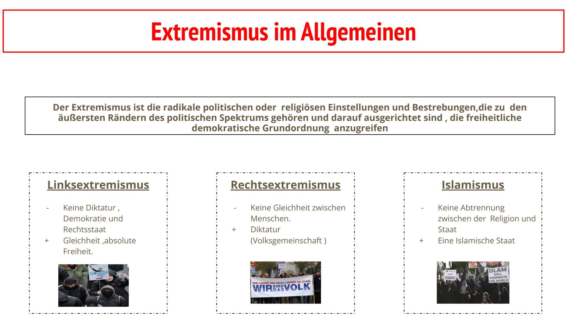 - Extremismus im Allgemeinen
- Was ist Linksextremismus ?
- Entstehung des Linksextremismus
- Ziele der Linksextremen
- Symbole
- Linksextre