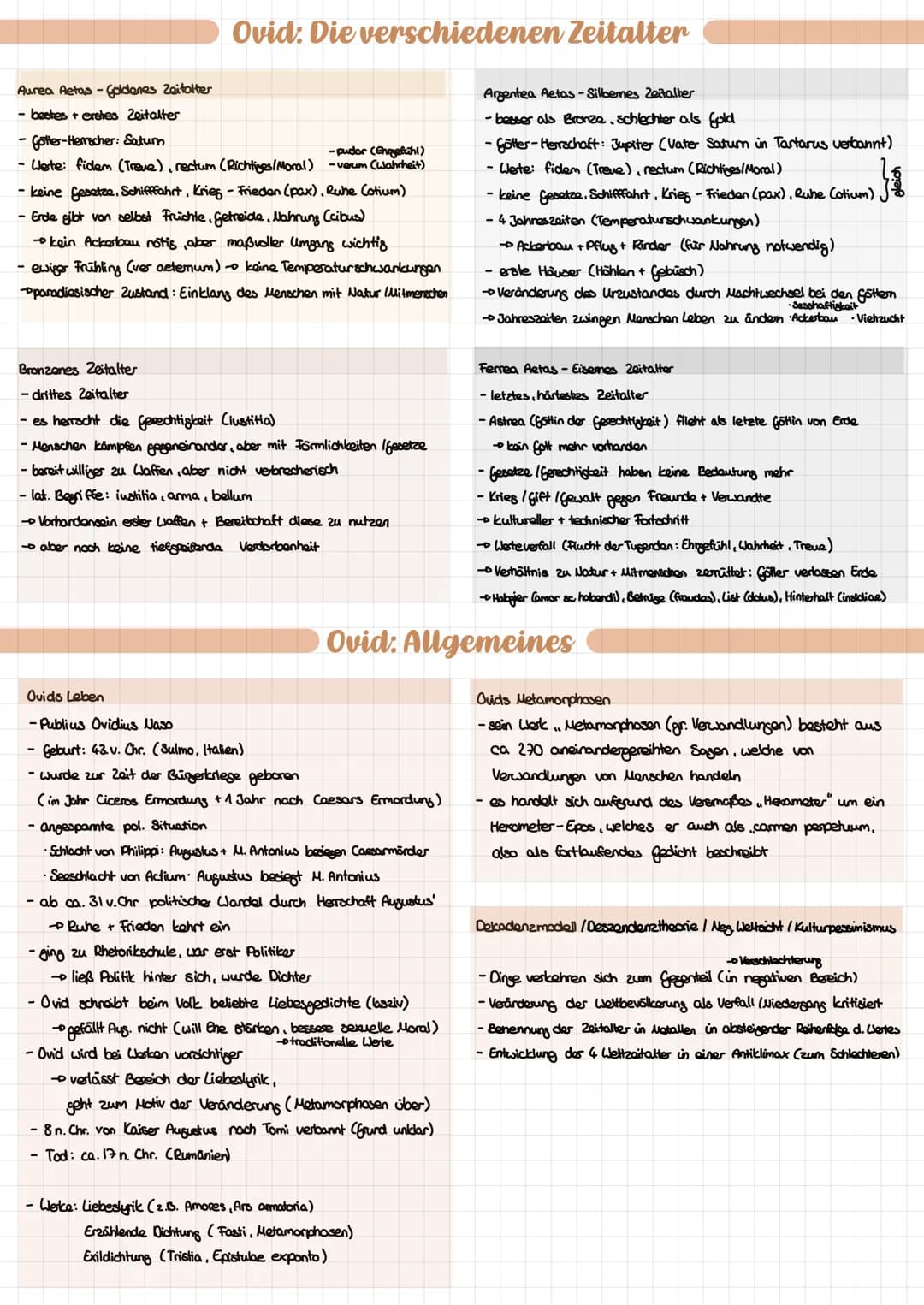 Aurea Aetas - Goldenes Zeitalter
- bestes + erstes Zeitalter
Ovid: Die verschiedenen Zeitalter
-
Gotter-Herrscher: Saturn
-pudor (engefühl)
