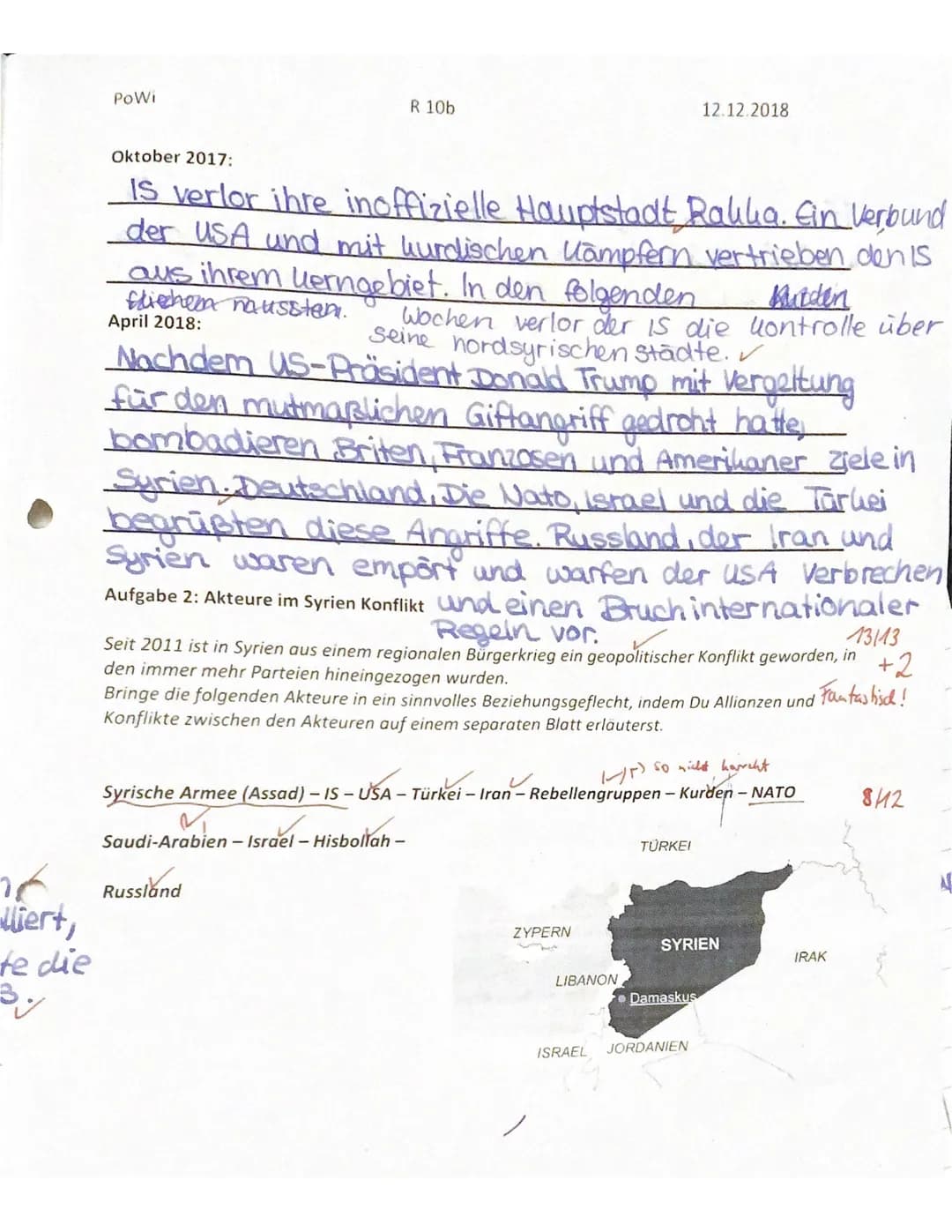Powi
R 10b
Test Nummer 1 zum Thema Internationale Beziehungen": Syrien-Konflikt
Name: Pauline von Arx
Punkte: 41,5/43,5
Aufgabe 1: Chronolog