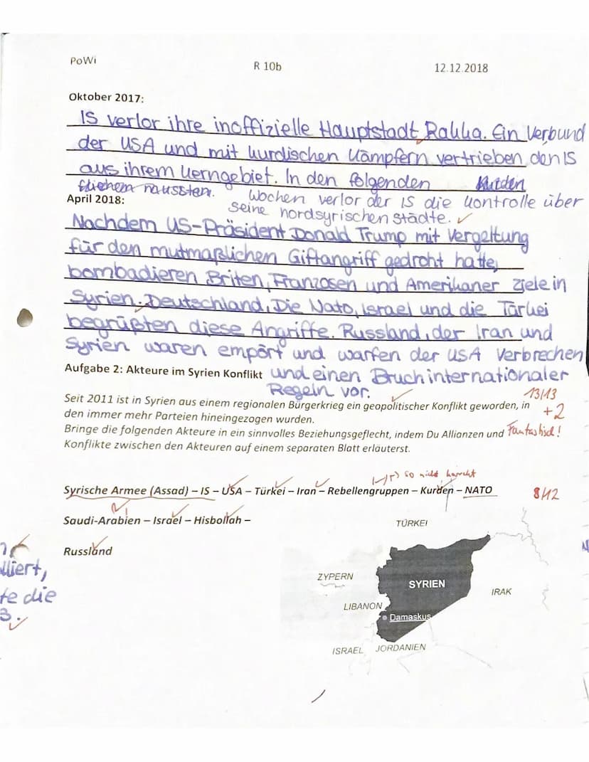Powi
R 10b
Test Nummer 1 zum Thema Internationale Beziehungen": Syrien-Konflikt
Name: Pauline von Arx
Punkte: 41,5/43,5
Aufgabe 1: Chronolog