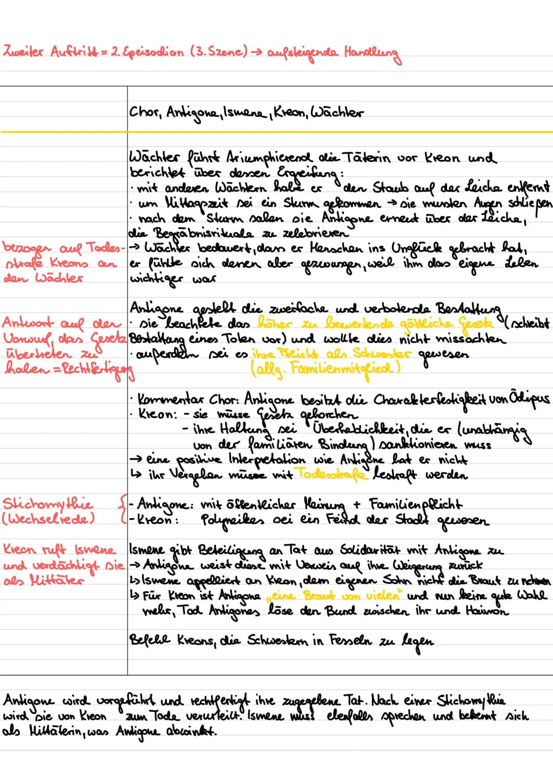 Prolog (1. Szene) →→ Exposition
Antigone, Ismene am
zu
Ismene versucht,
Antigone
überzeugen, dies
nicht zu tun
Morgen
Antigone erklärt (-Pol