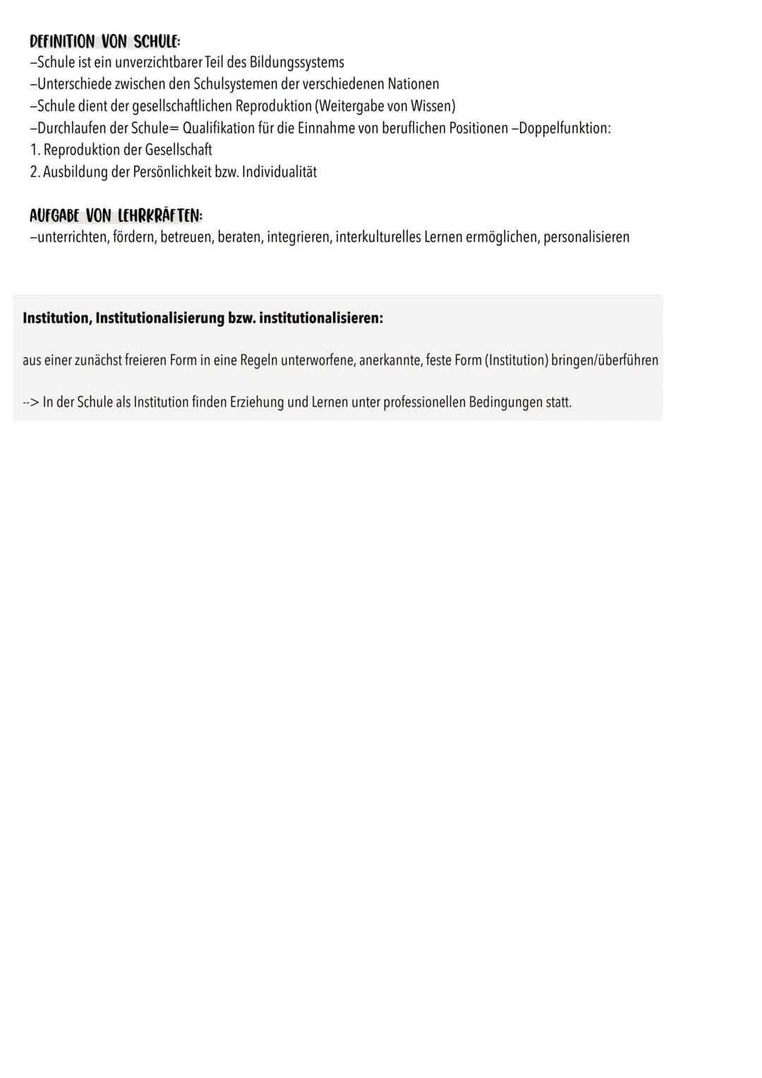 Helmut Fend
GRUNDANNAHME:
-Schule übernimmt 4 Grundfunktionen -> persönliche Entwicklung des
Individuums, Reproduktionskatalogen der Gesells