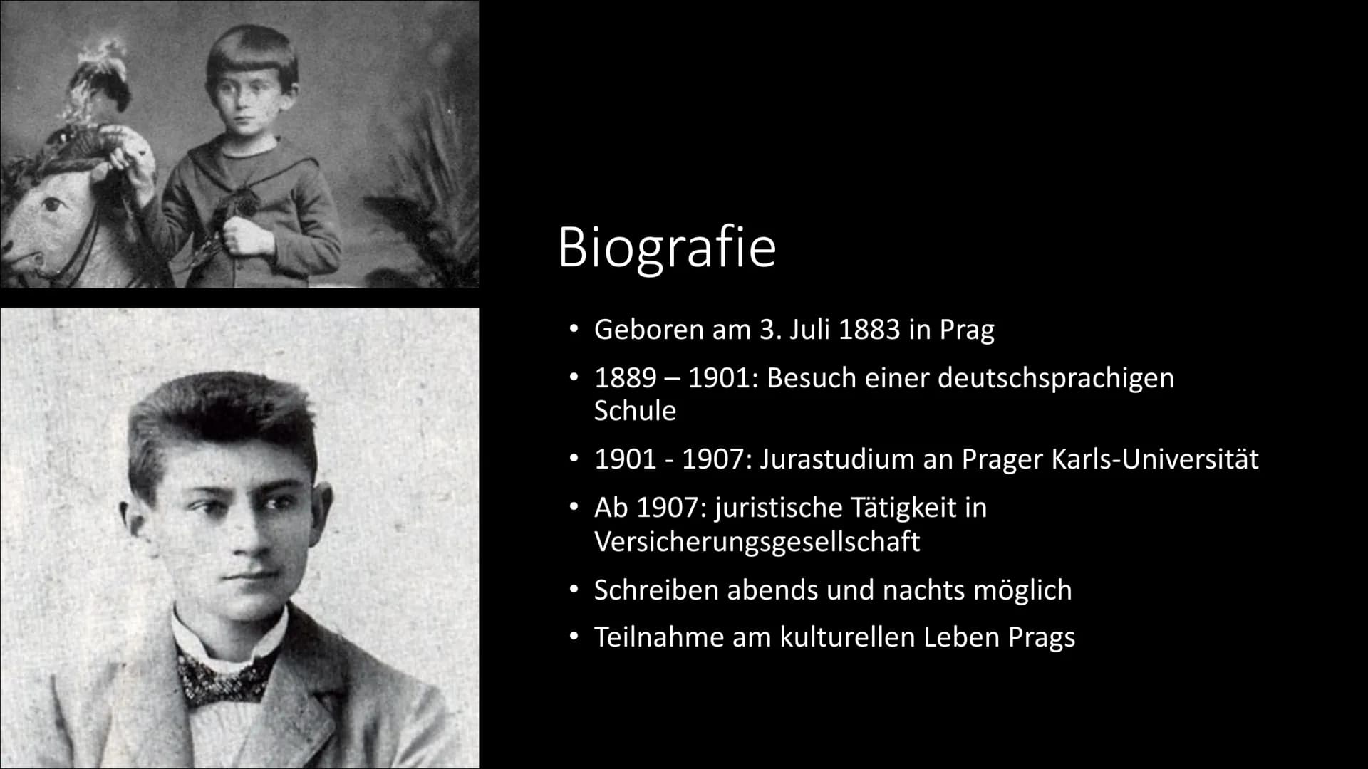 Franz Kafka Inhalt
▪ Allgemeines
▪ Biografie
▪ Beziehungen zu Frauen
▪ Beziehung zum Vater
▪ Werke (Auswahl)
▪ Die Verwandlung
▪ Charakter A