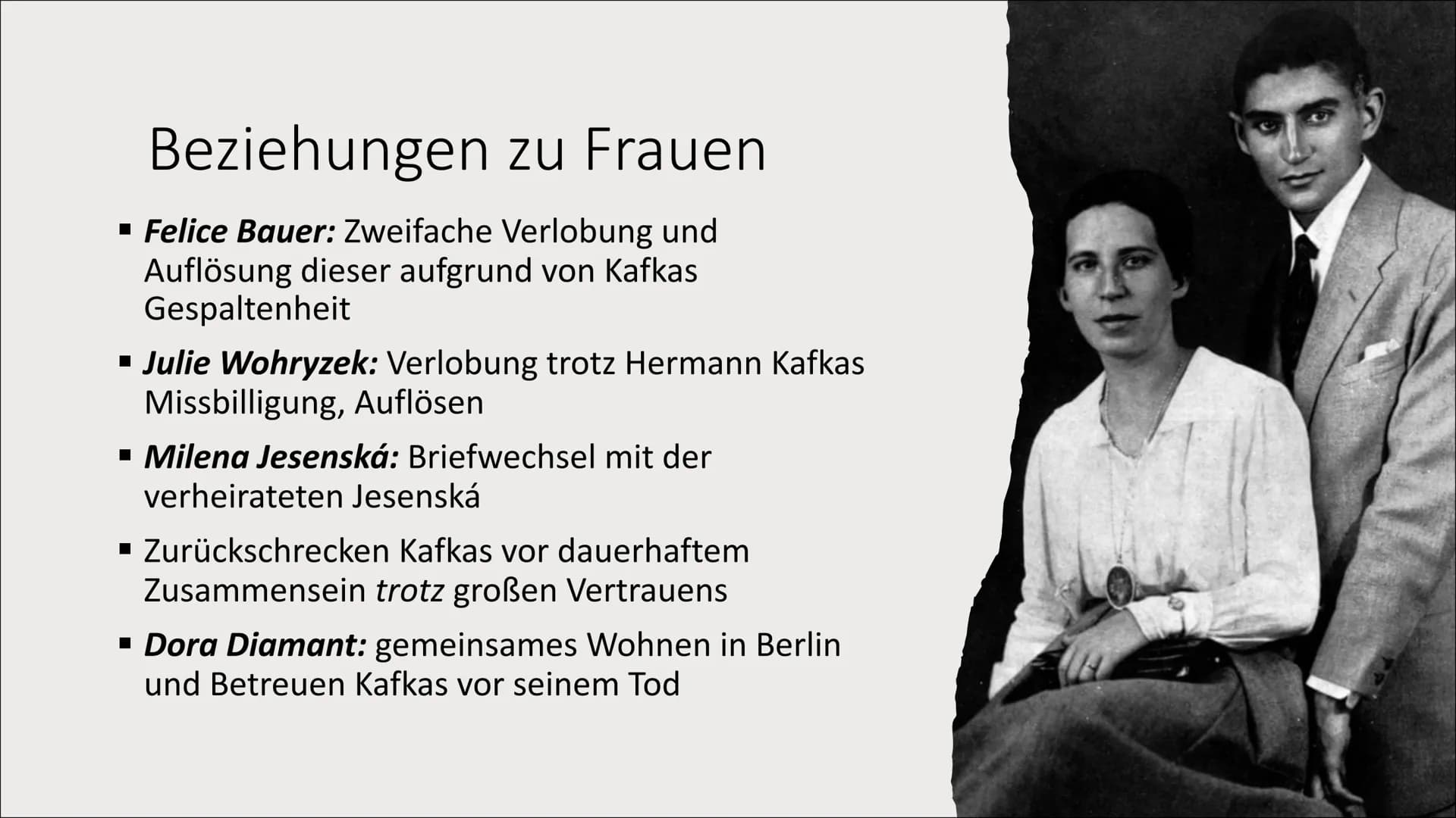 Franz Kafka Inhalt
▪ Allgemeines
▪ Biografie
▪ Beziehungen zu Frauen
▪ Beziehung zum Vater
▪ Werke (Auswahl)
▪ Die Verwandlung
▪ Charakter A