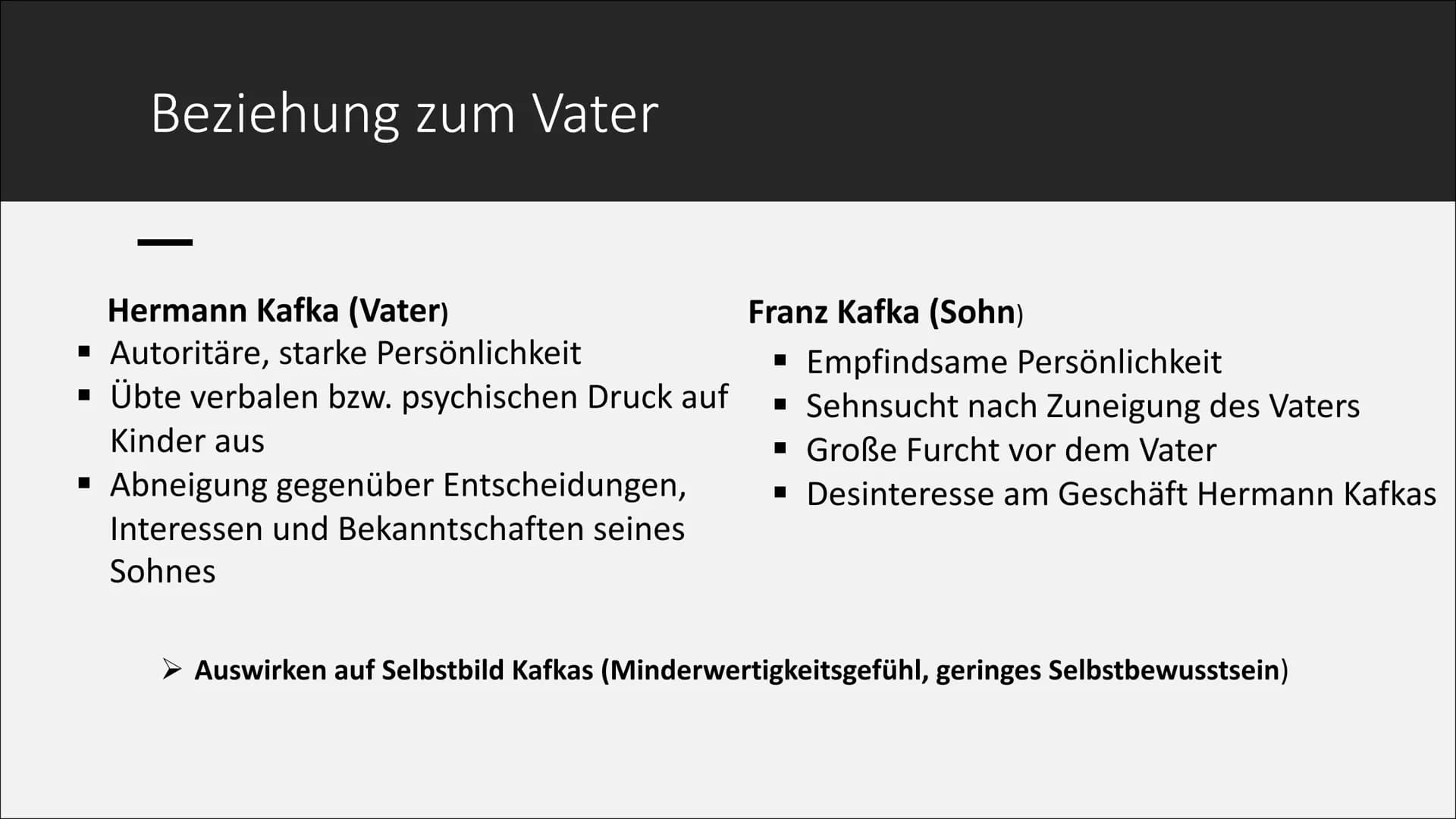 Franz Kafka Inhalt
▪ Allgemeines
▪ Biografie
▪ Beziehungen zu Frauen
▪ Beziehung zum Vater
▪ Werke (Auswahl)
▪ Die Verwandlung
▪ Charakter A