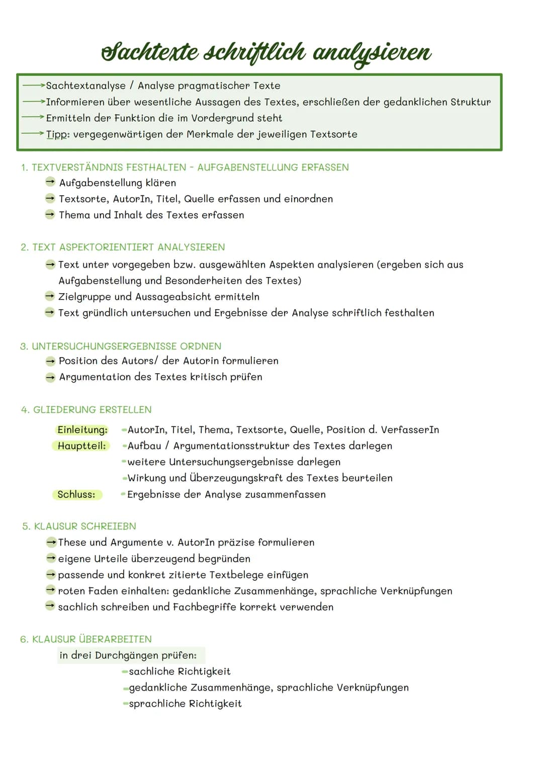 Sachtexte schriftlich analysieren
→Sachtextanalyse / Analyse pragmatischer Texte
→Informieren über wesentliche Aussagen des Textes, erschlie