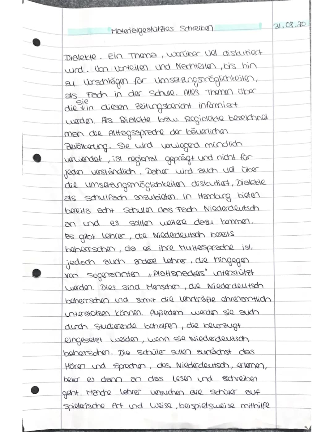 Materialgestütztes Schreiben: Klausur Dialekte Lösungen Klasse 7-10