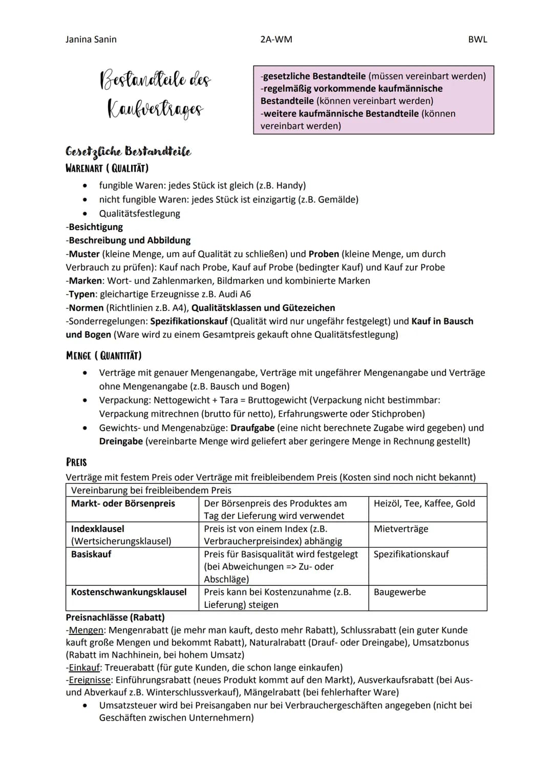 Janina Sanin
Gesetzliche Bestandteile
WARENART (QUALITÄT)
●
●
Bestandteile des
Kaufvertrages
-Besichtigung
-Beschreibung und Abbildung
fungi