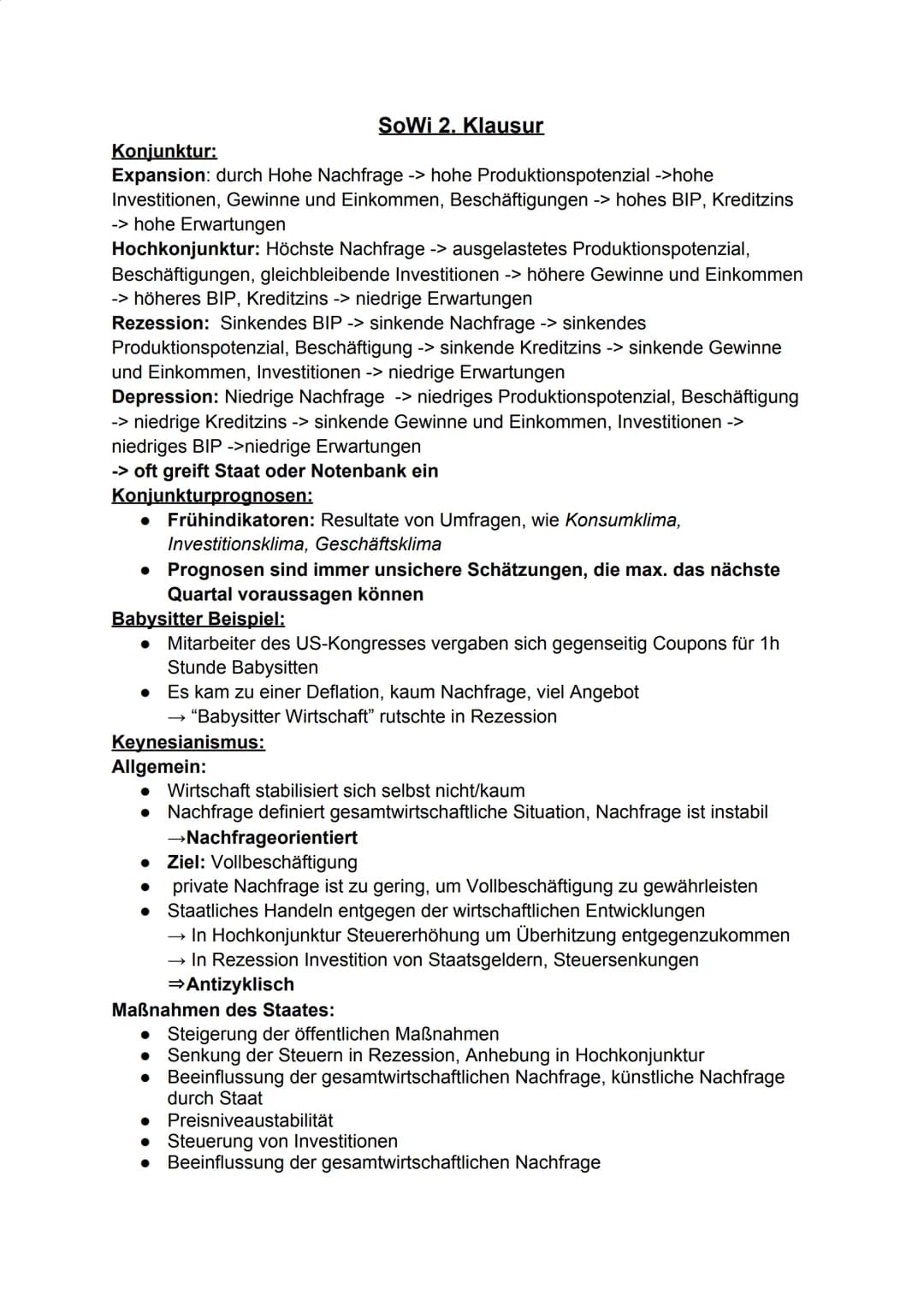 Konjunktur:
Expansion: durch Hohe Nachfrage -> hohe Produktionspotenzial ->hohe
Investitionen, Gewinne und Einkommen, Beschäftigungen -> hoh