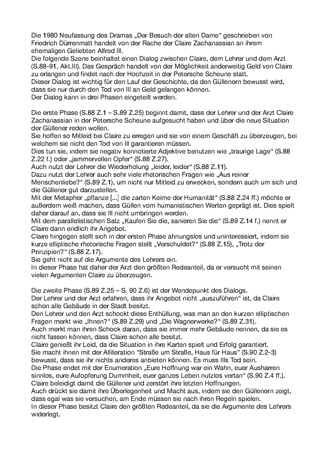 Dialoganalyse „Der Besuch der alten Dame“ (S.88-91, Akt.III)