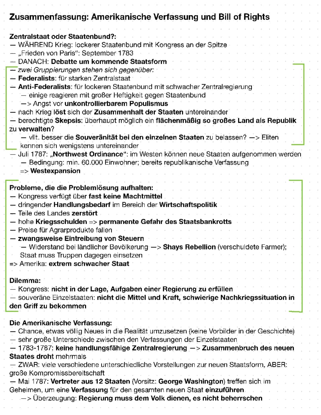 Amerikanische Verfassung und Bill of Rights 